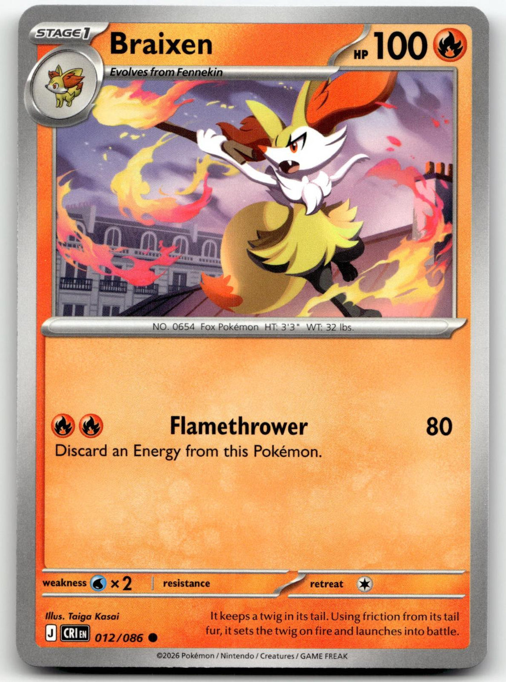 Braixen 012/086 Common Chaos Rising Pokemon Near Mint