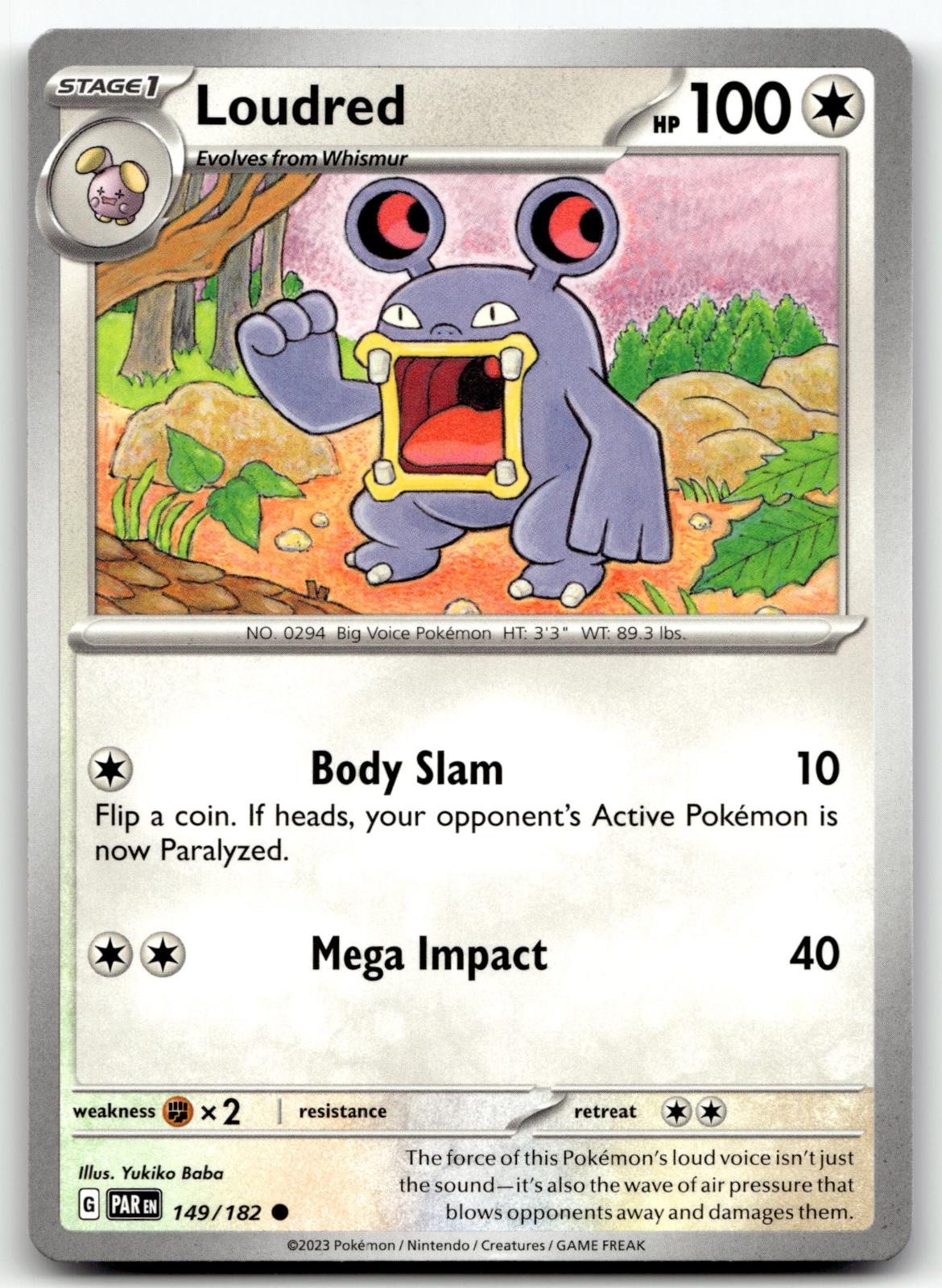 Loudred 149/182 Common Paradox Rift Pokemon Near Mint