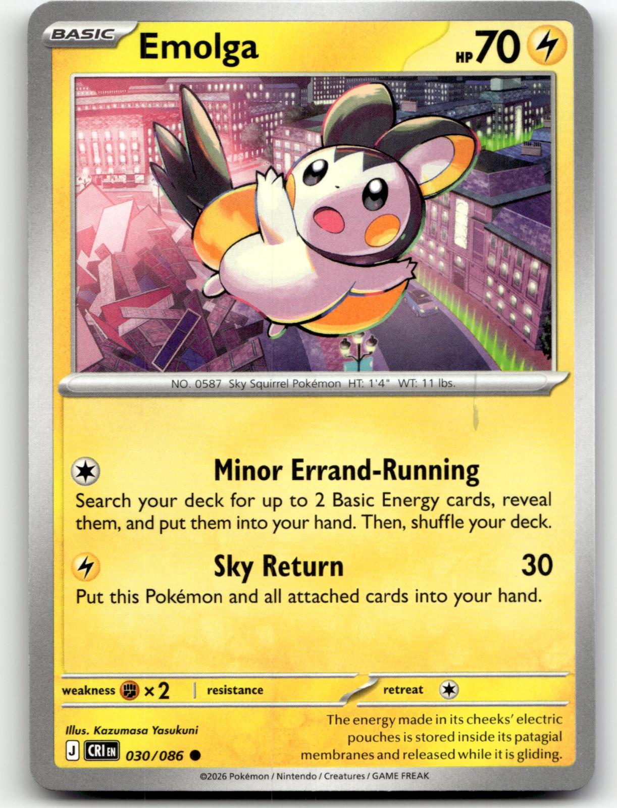 Emolga 030/086 Common Chaos Rising Pokemon Near Mint