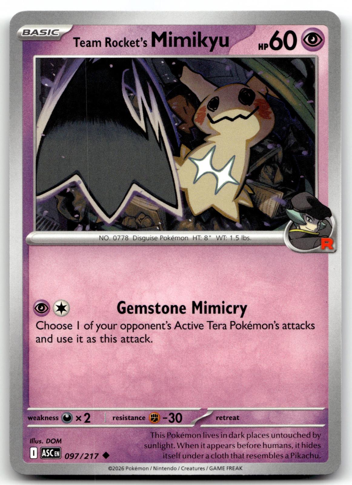 Team Rocket's Mimikyu 097/217 Uncommon Ascended Heroes Pokemon Near Mint