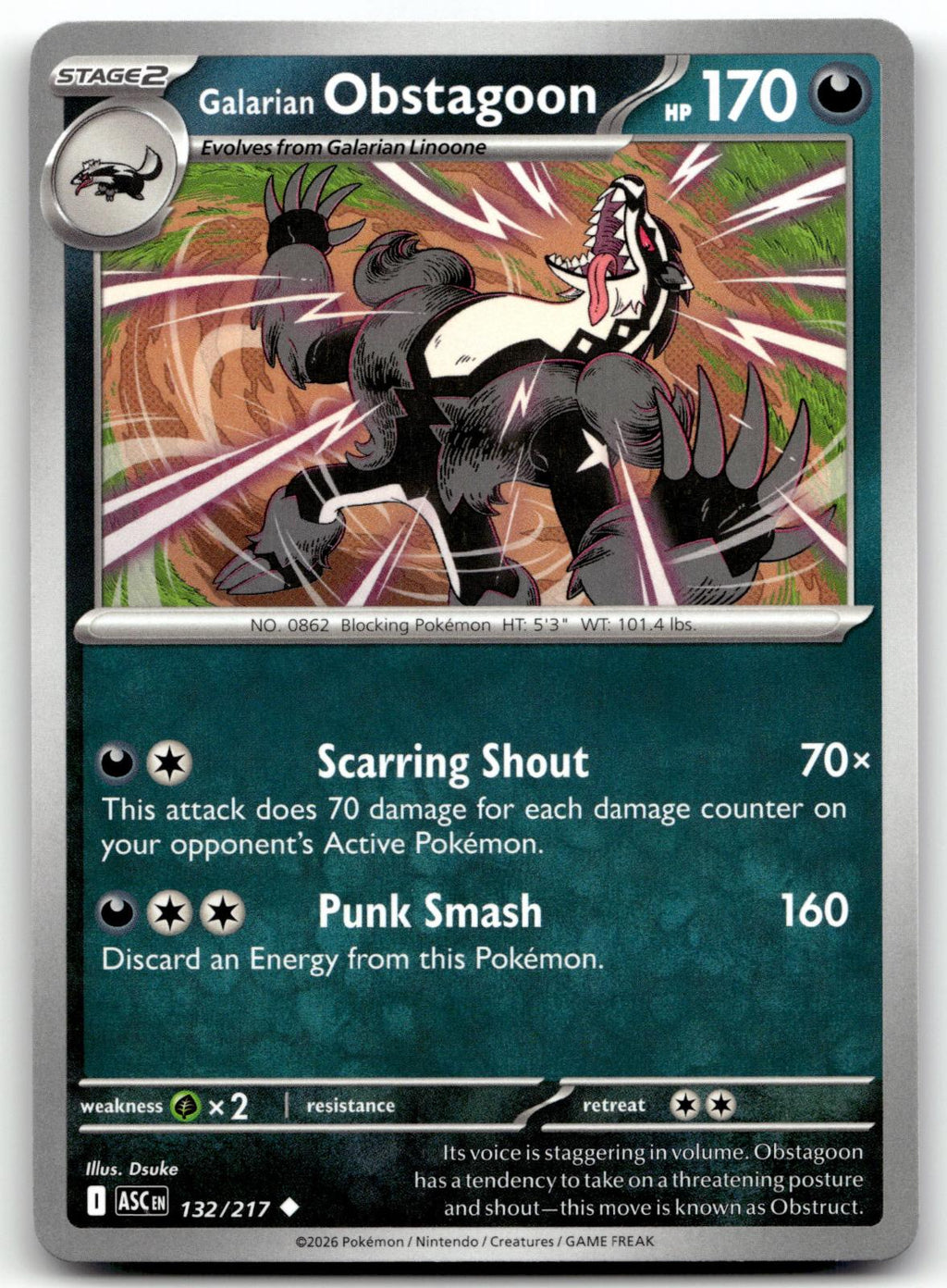Galarian Obstagoon 132/217 Uncommon Ascended Heroes Pokemon Near Mint