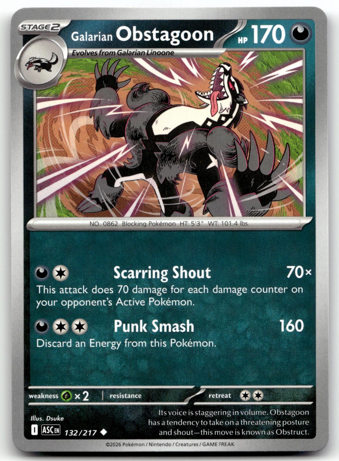 Galarian Obstagoon 132/217 Uncommon Ascended Heroes Pokemon Near Mint