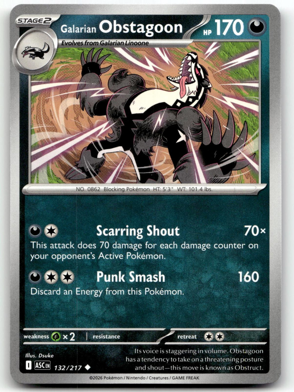 Galarian Obstagoon 132/217 Uncommon Ascended Heroes Pokemon Near Mint