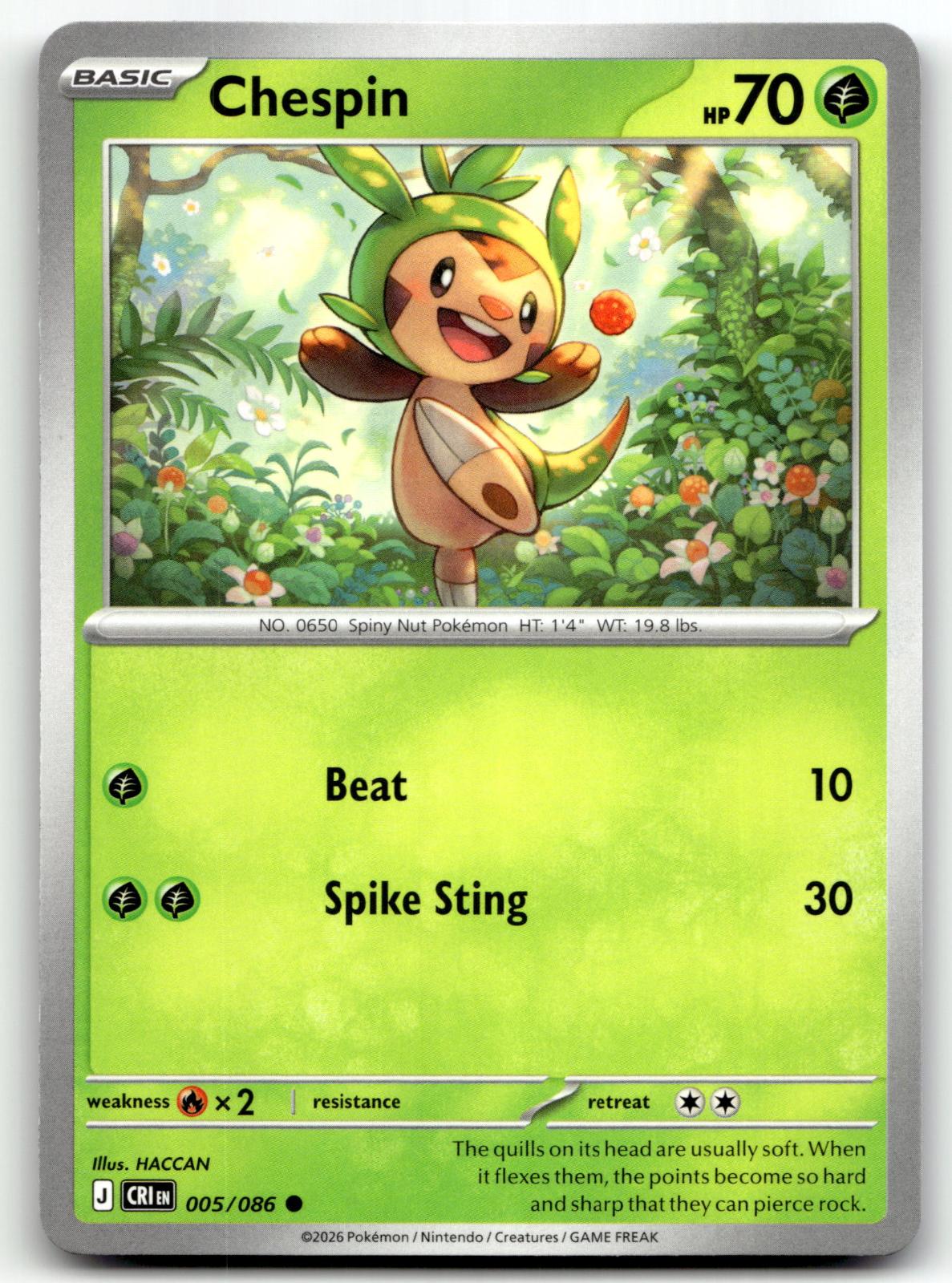 Chespin 005/086 Common Chaos Rising Pokemon Near Mint