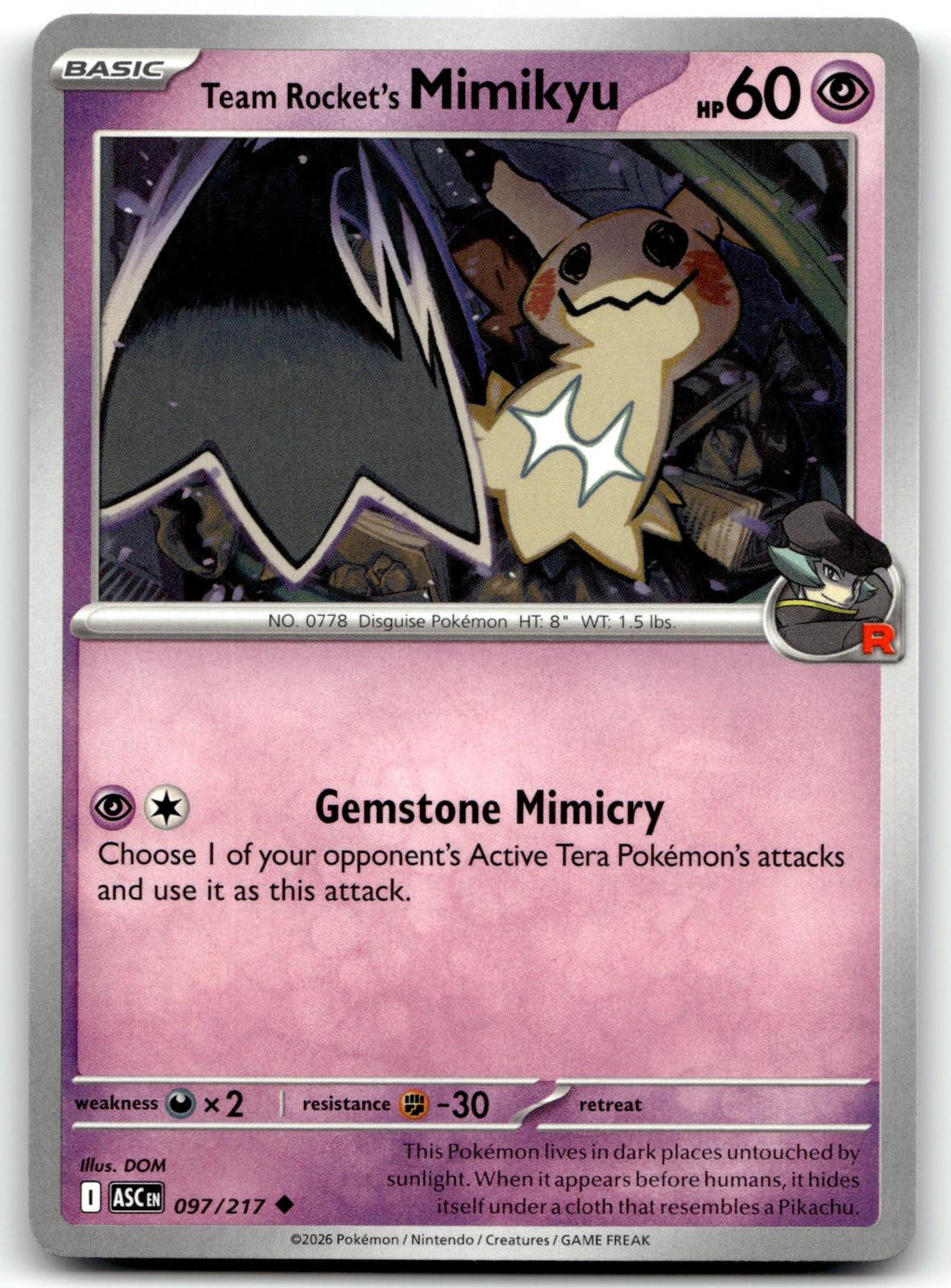Team Rocket's Mimikyu 097/217 Uncommon Ascended Heroes Pokemon Near Mint