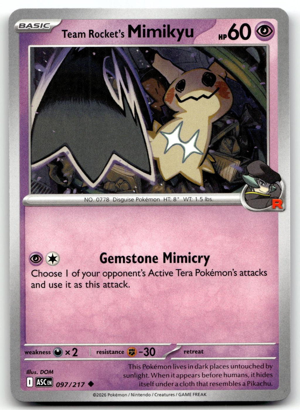 Team Rocket's Mimikyu 097/217 Uncommon Ascended Heroes Pokemon Near Mint