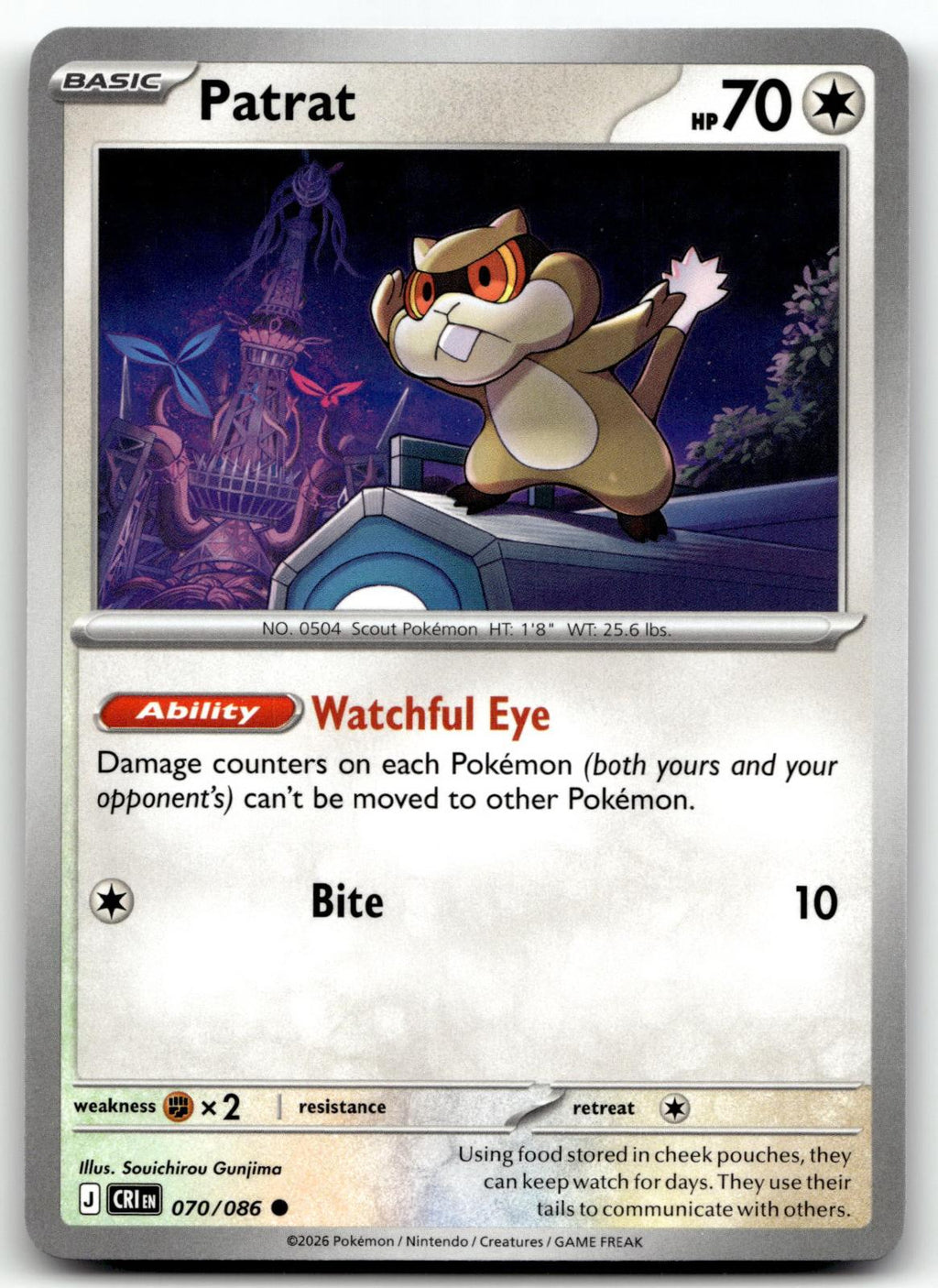 Patrat 070/086 Common Chaos Rising Pokemon Near Mint