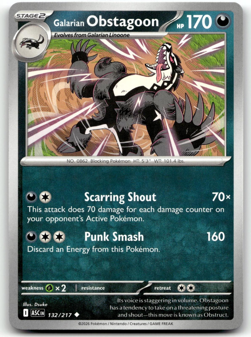 Galarian Obstagoon 132/217 Uncommon Ascended Heroes Pokemon Near Mint