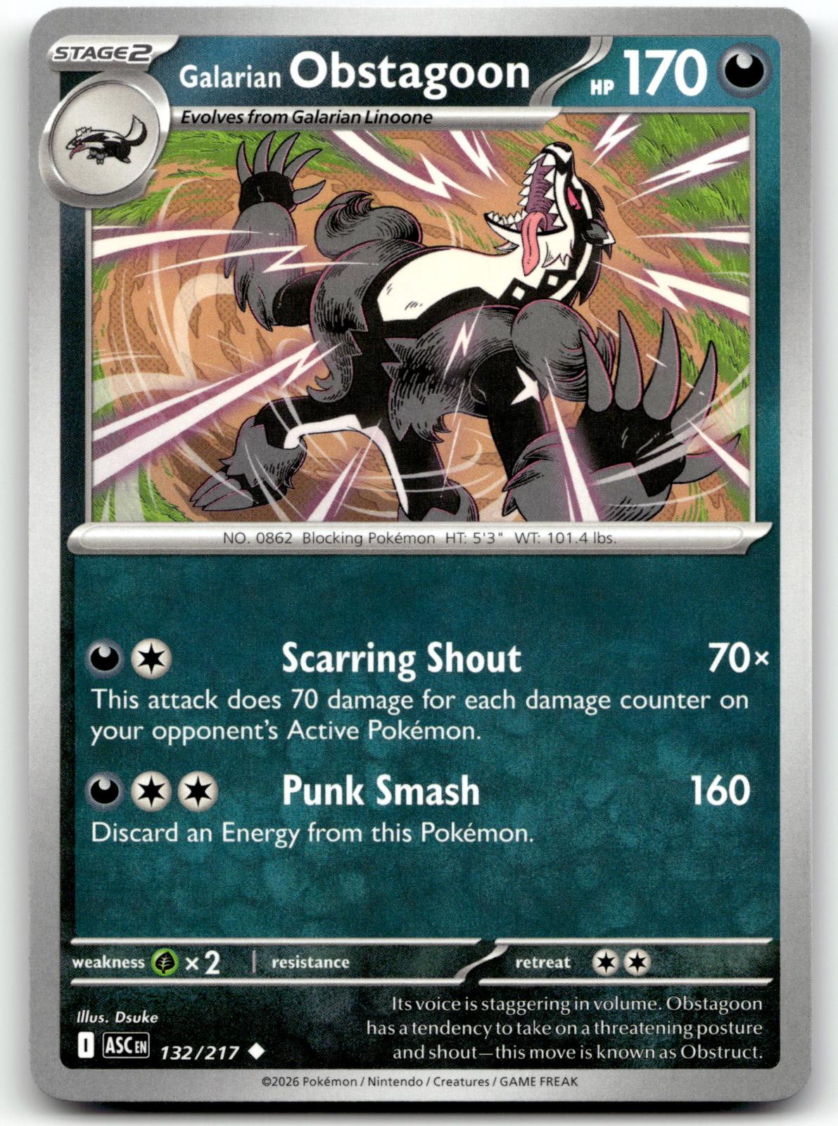 Galarian Obstagoon 132/217 Uncommon Ascended Heroes Pokemon Near Mint
