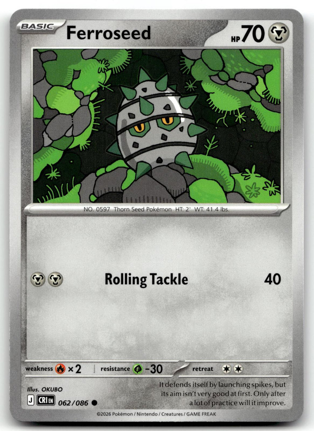 Ferroseed 062/086 Common Chaos Rising Pokemon Near Mint