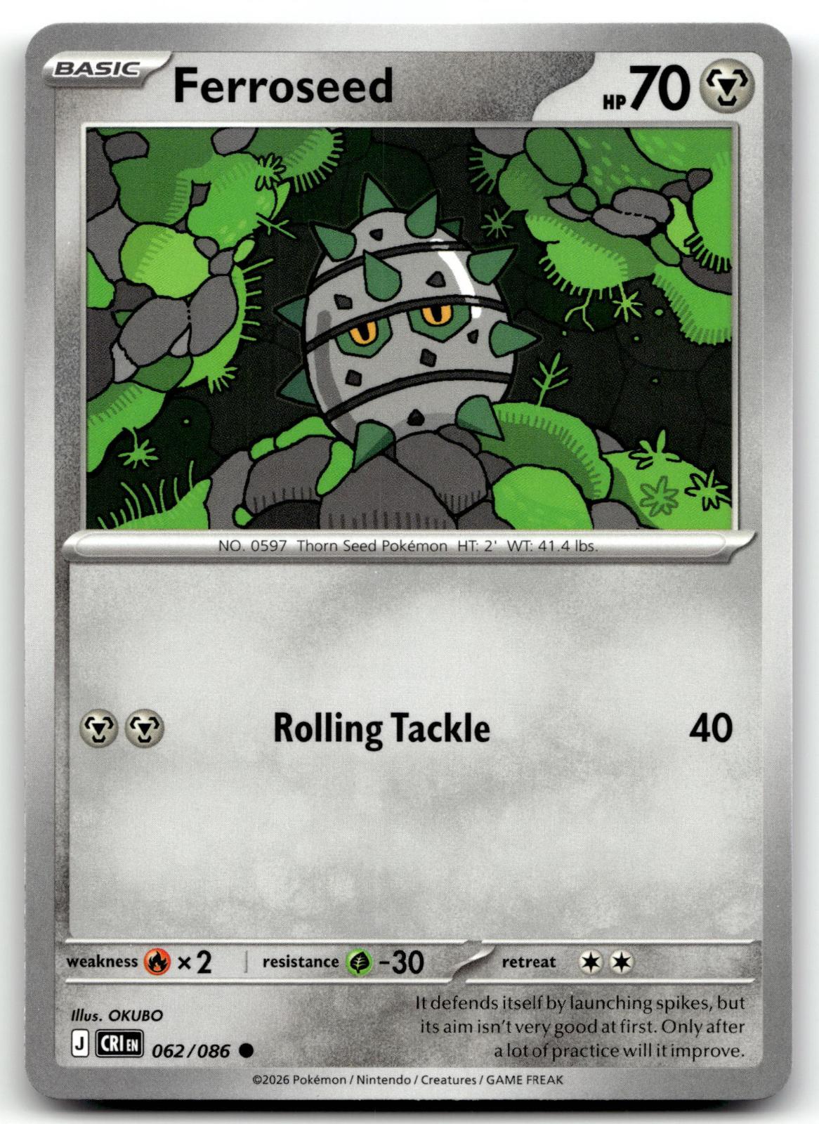 Ferroseed 062/086 Common Chaos Rising Pokemon Near Mint