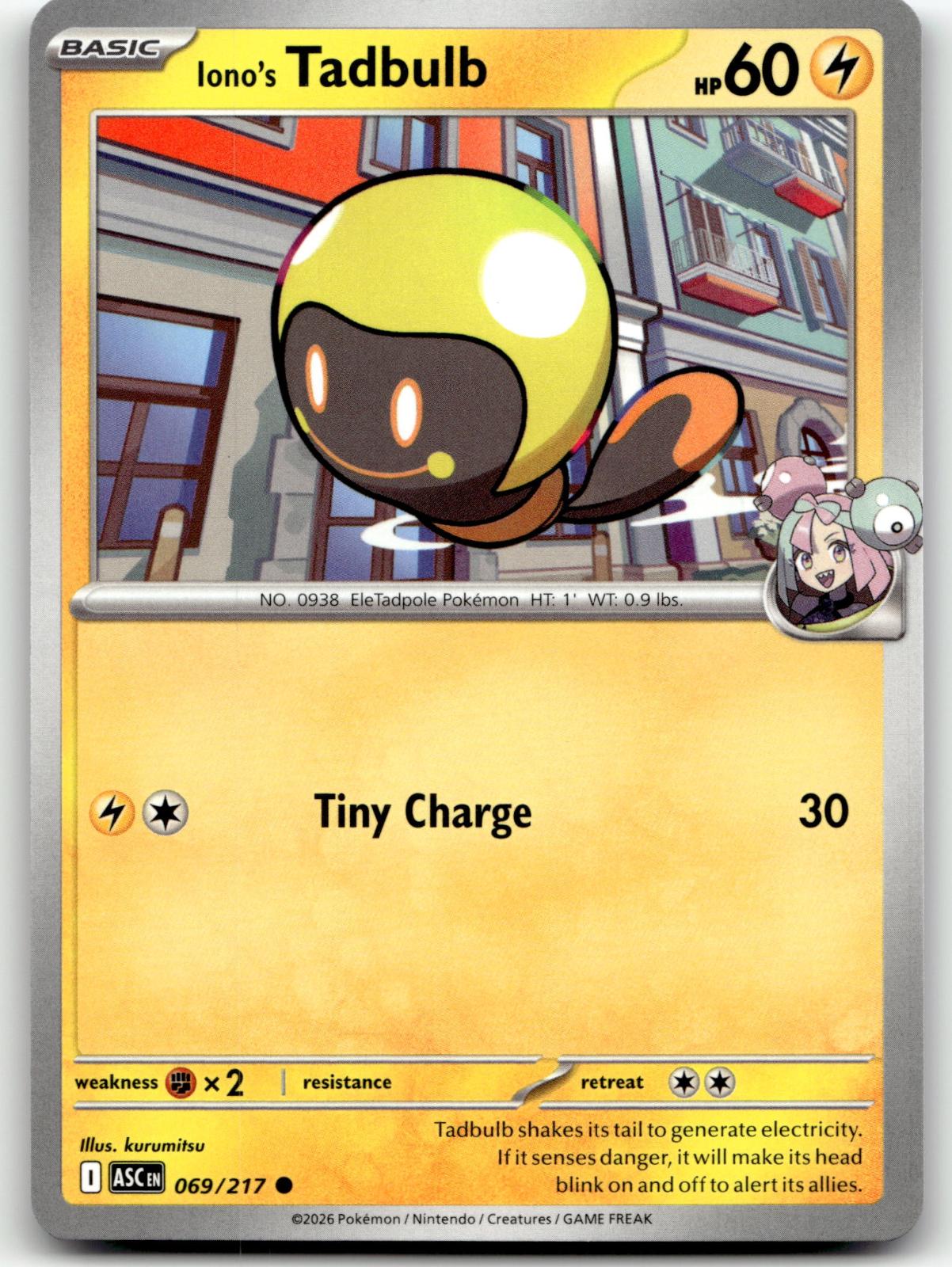 Iono's Tadbulb 069/217 Common Ascended Heroes Pokemon Near Mint
