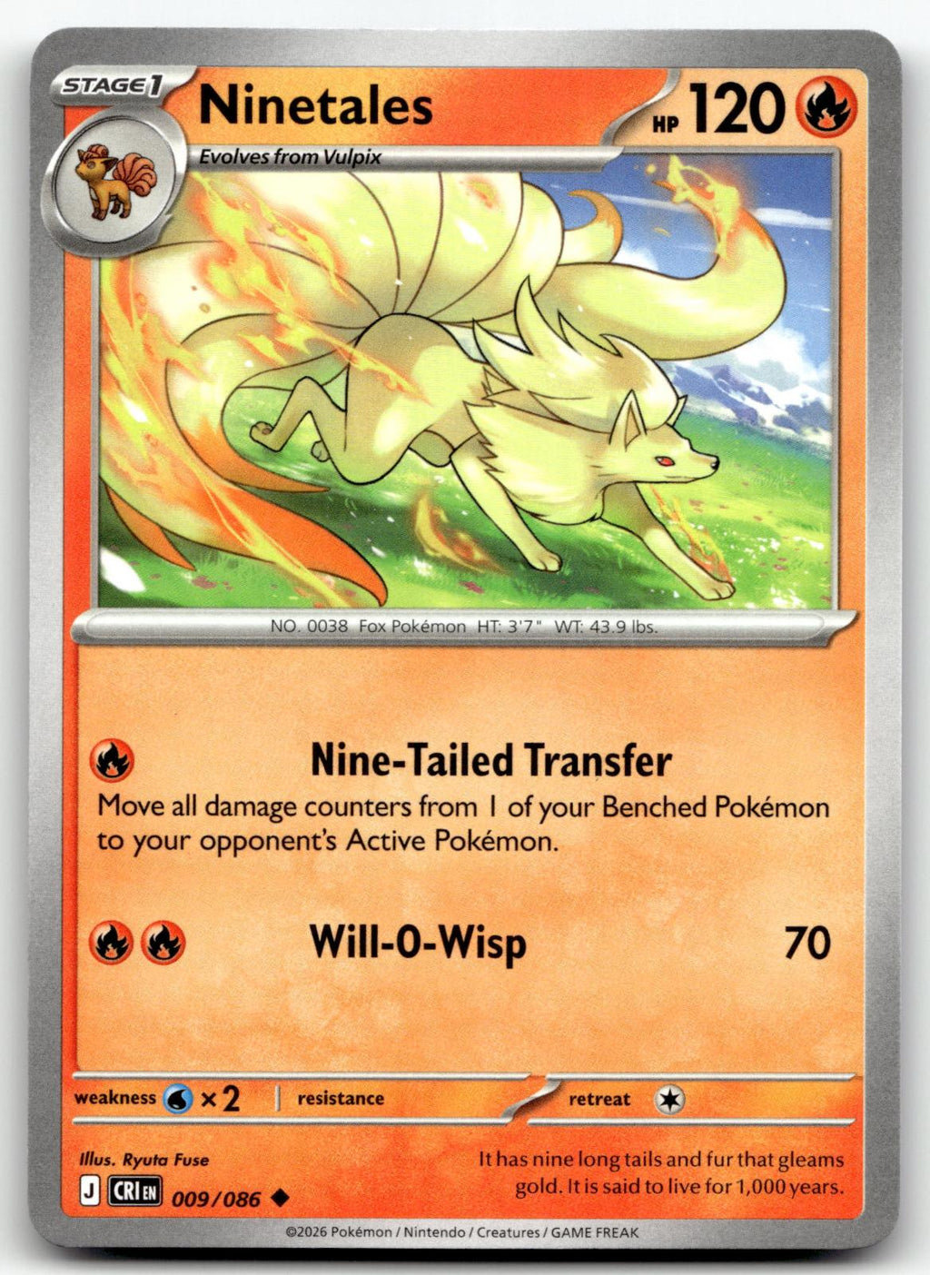 Ninetales 009/086 Uncommon Chaos Rising Pokemon Near Mint
