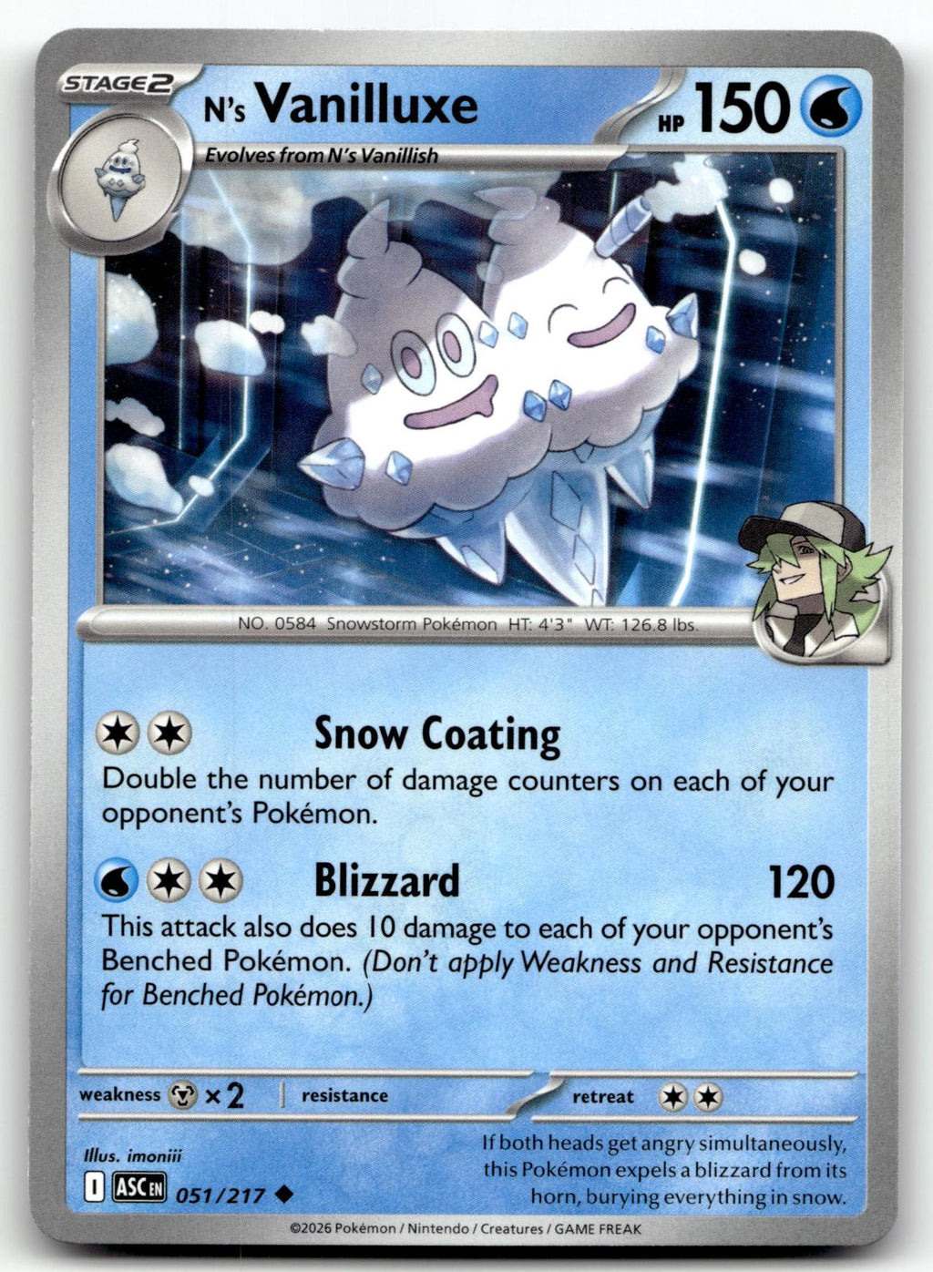 N's Vanilluxe 051/217 Uncommon Ascended Heroes Pokemon Near Mint