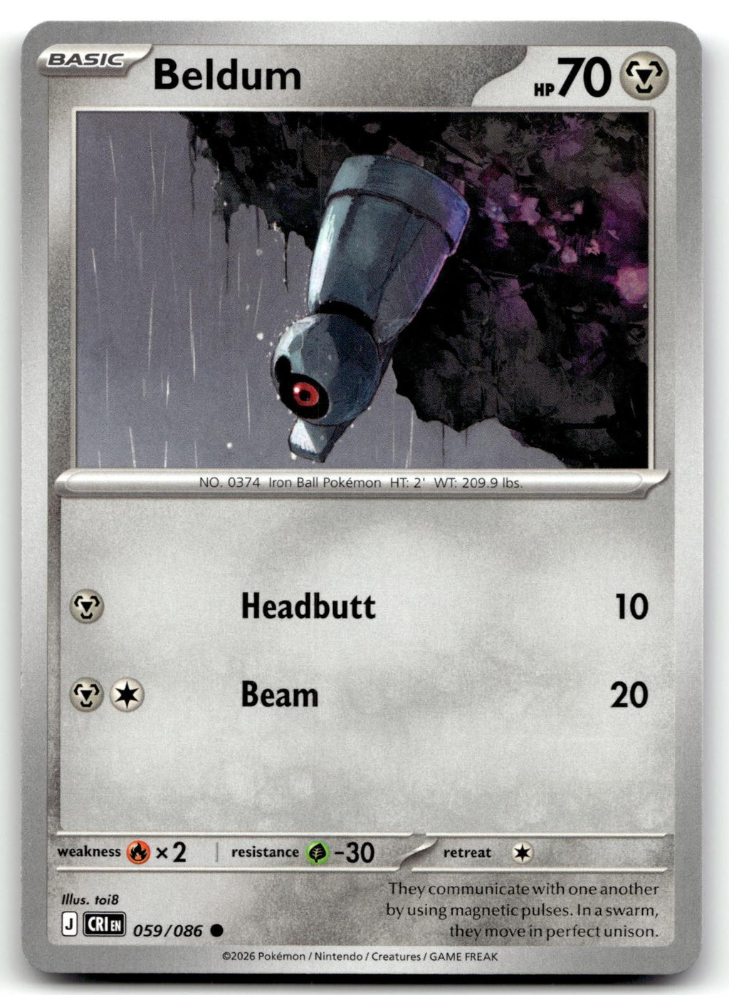 Beldum 059/086 Common Chaos Rising Pokemon Near Mint