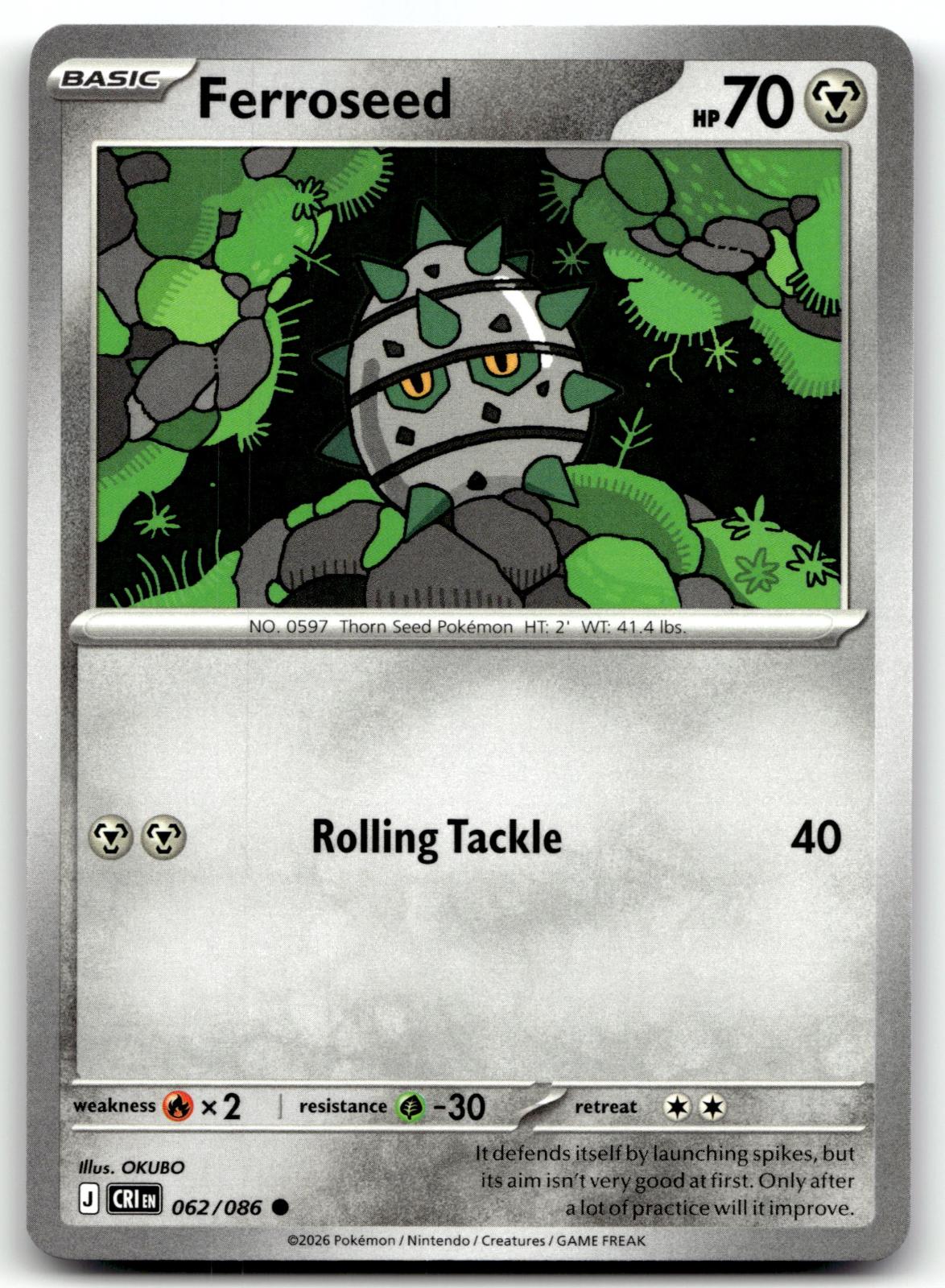 Ferroseed 062/086 Common Chaos Rising Pokemon Near Mint