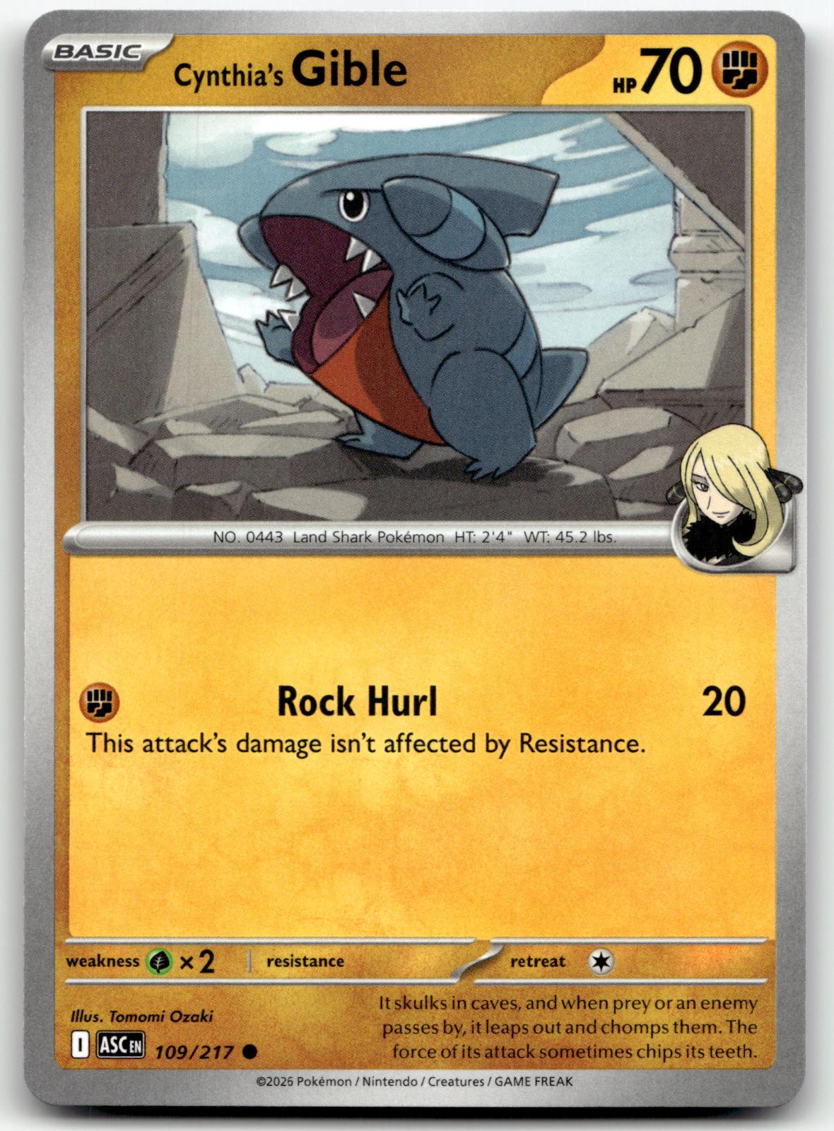 Cynthia's Gible 109/217 Common Ascended Heroes Pokemon Near Mint
