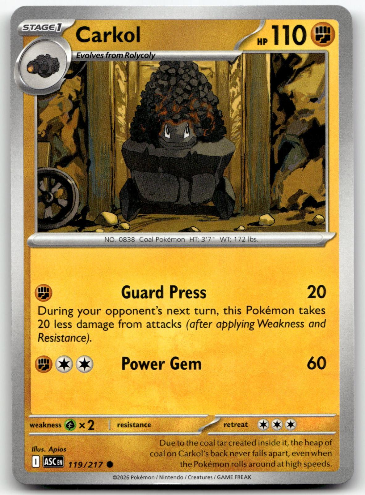 Carkol 119/217 Common Ascended Heroes Pokemon Near Mint