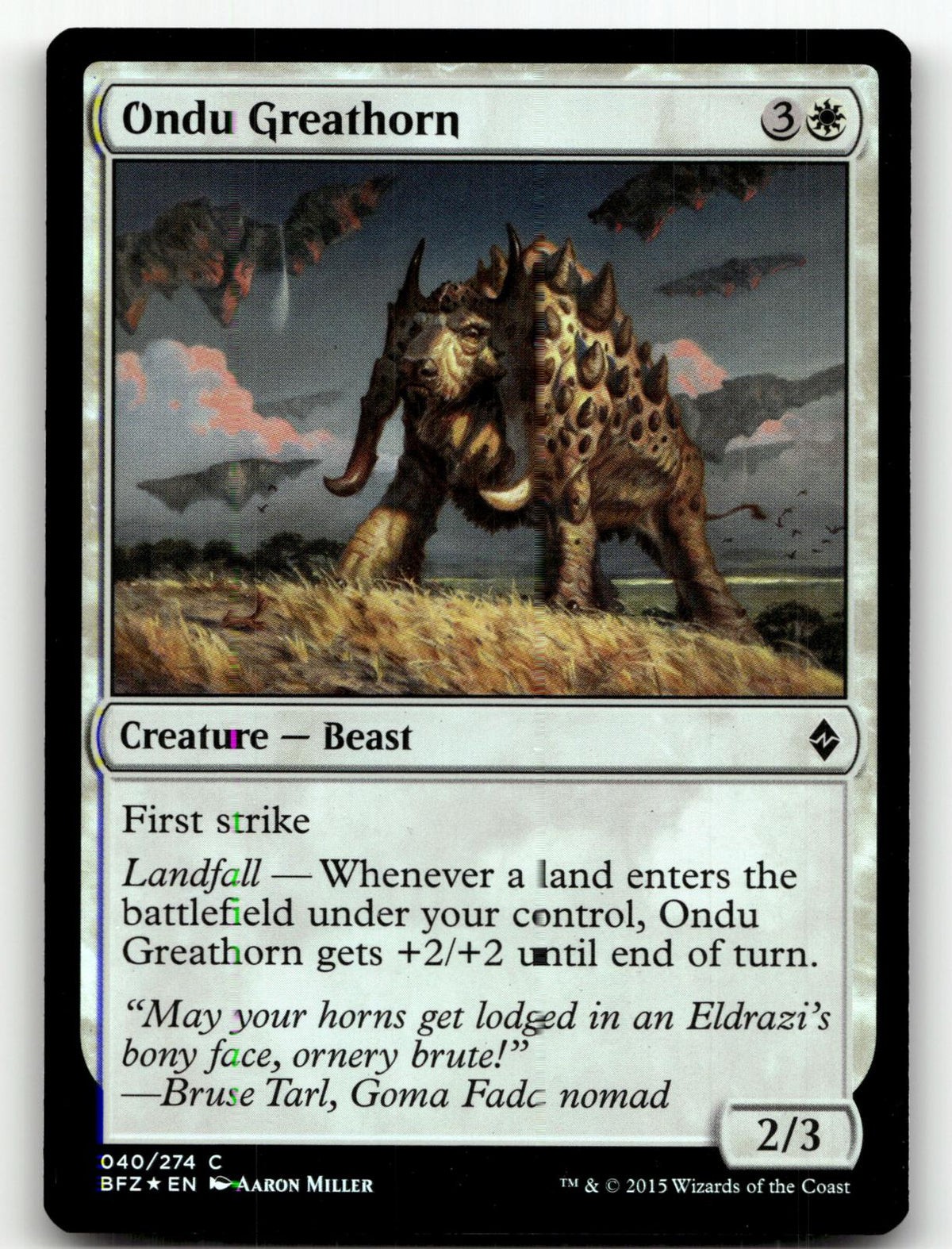 Ondu Greathorn 40 Common Battle for Zendikar Magic: The Gathering Foil Near Mint