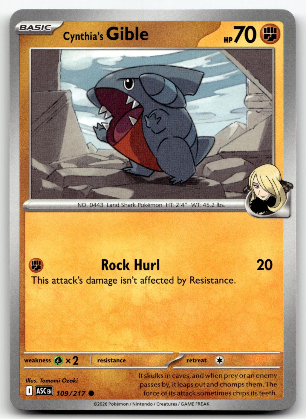 Cynthia's Gible 109/217 Common Ascended Heroes Pokemon Near Mint