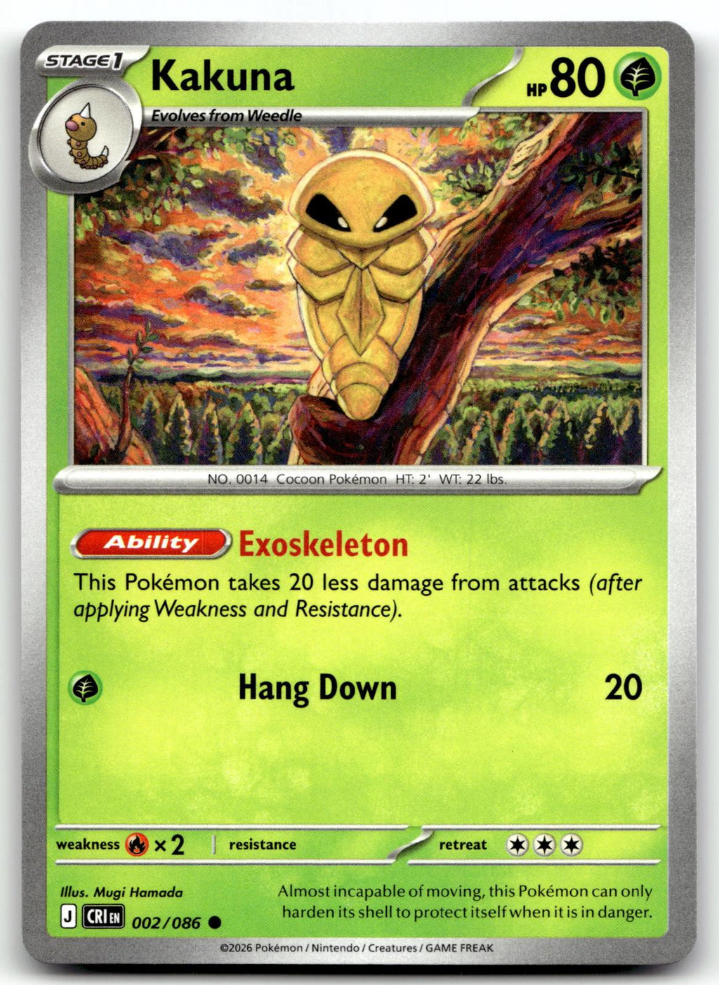 Kakuna 002/086 Common Chaos Rising Pokemon Near Mint