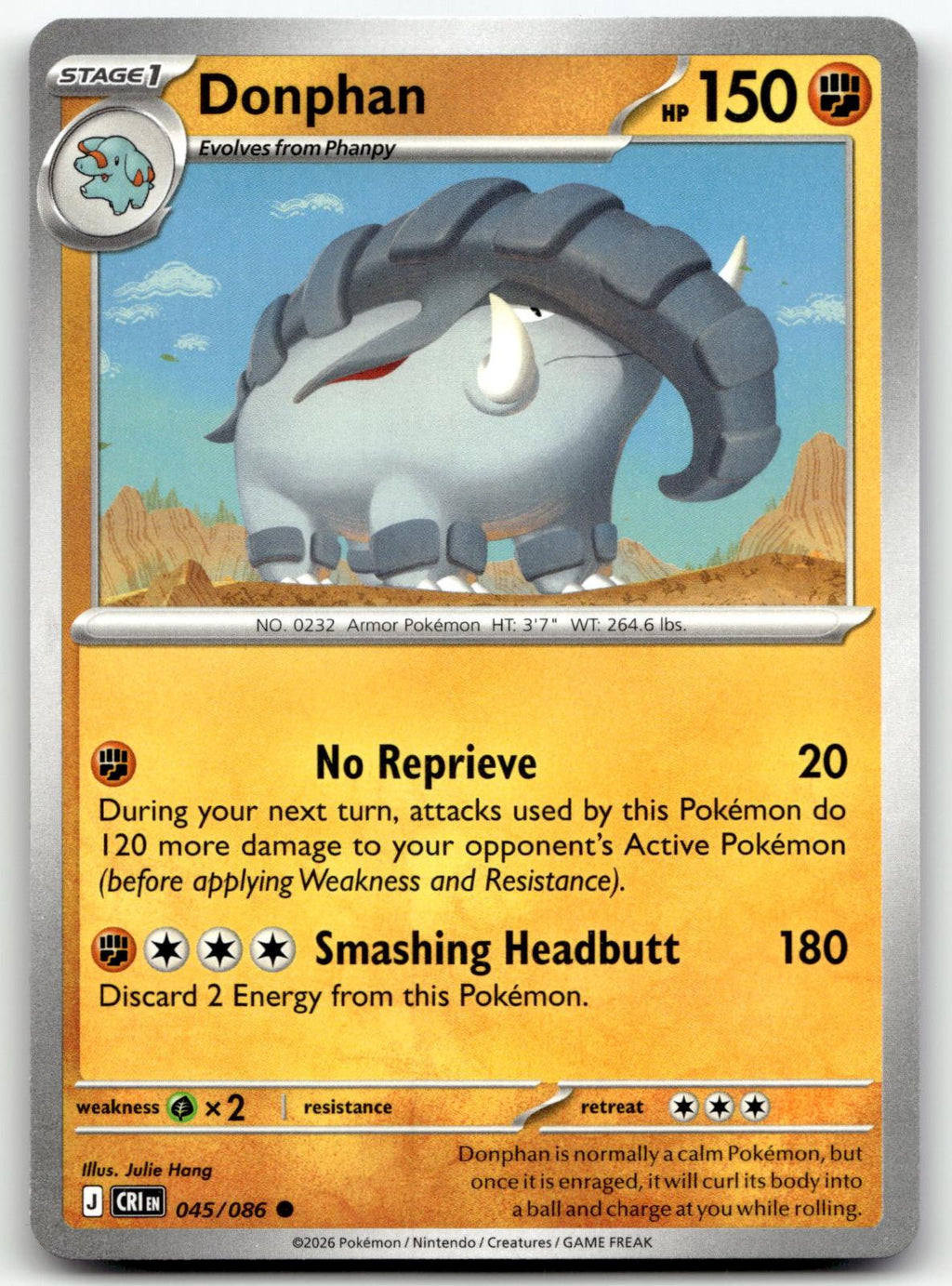 Donphan 045/086 Common Chaos Rising Pokemon Near Mint