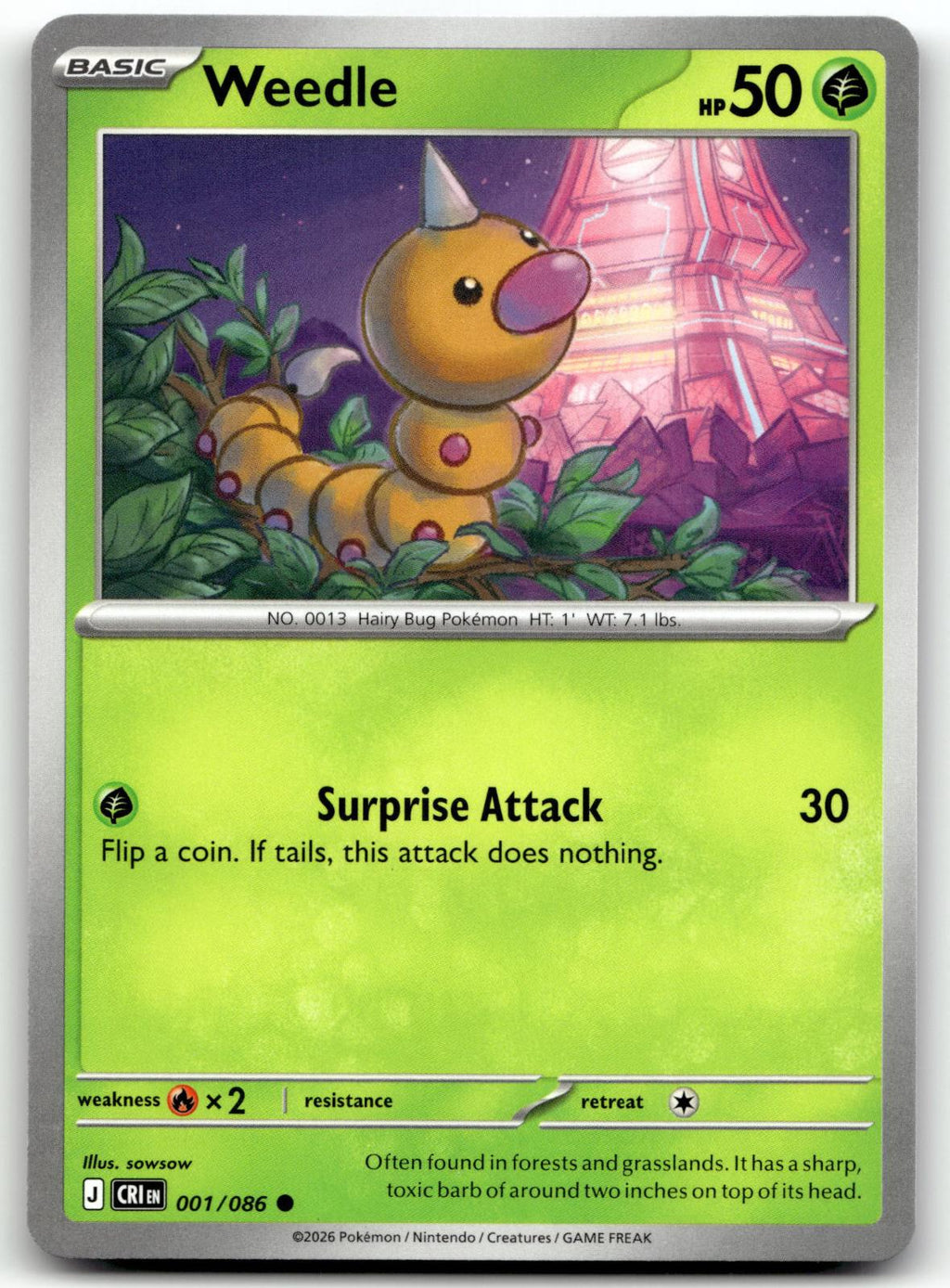 Weedle 001/086 Common Chaos Rising Pokemon Near Mint