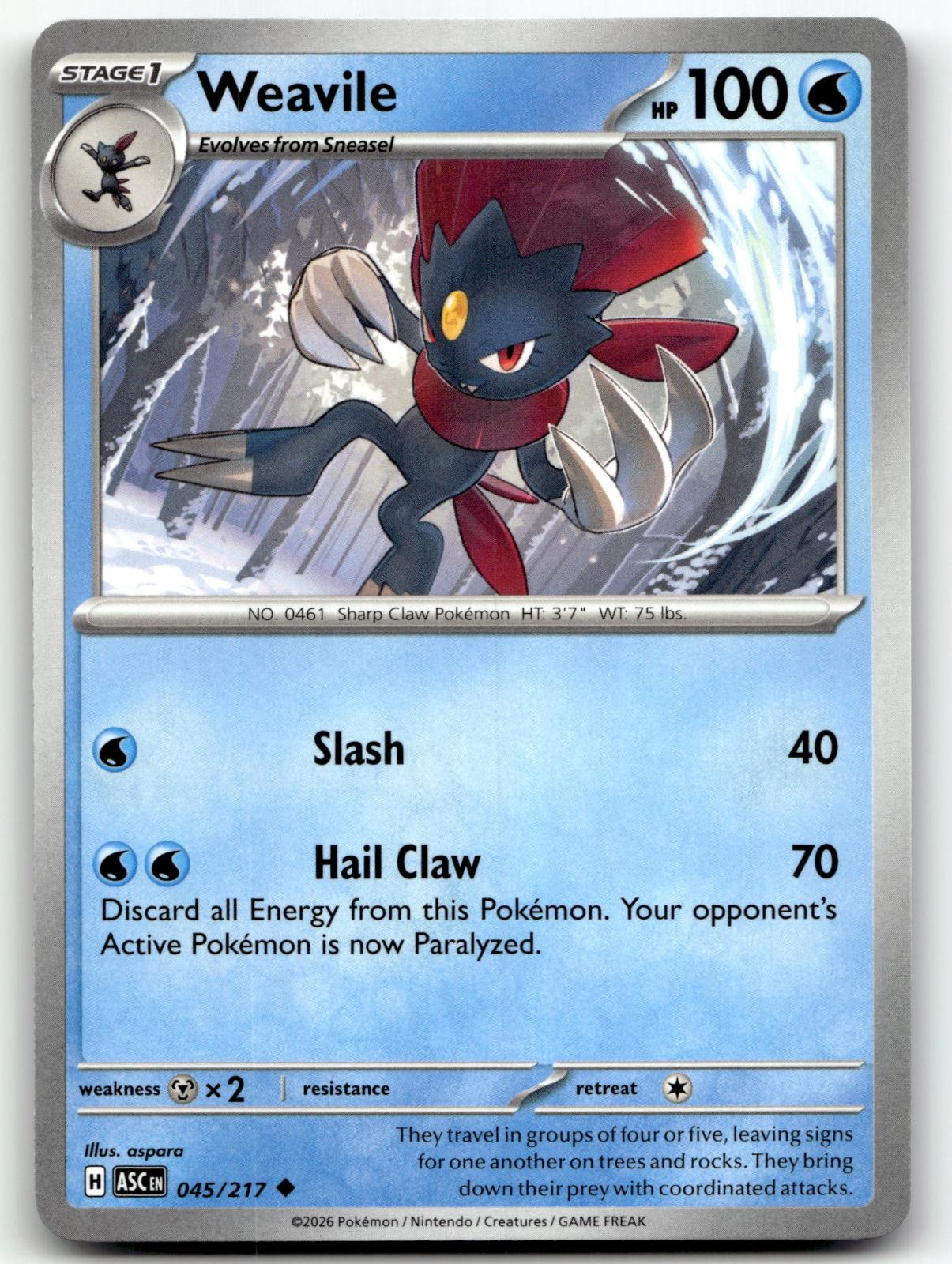 Weavile 045/217 Uncommon Ascended Heroes Pokemon Near Mint