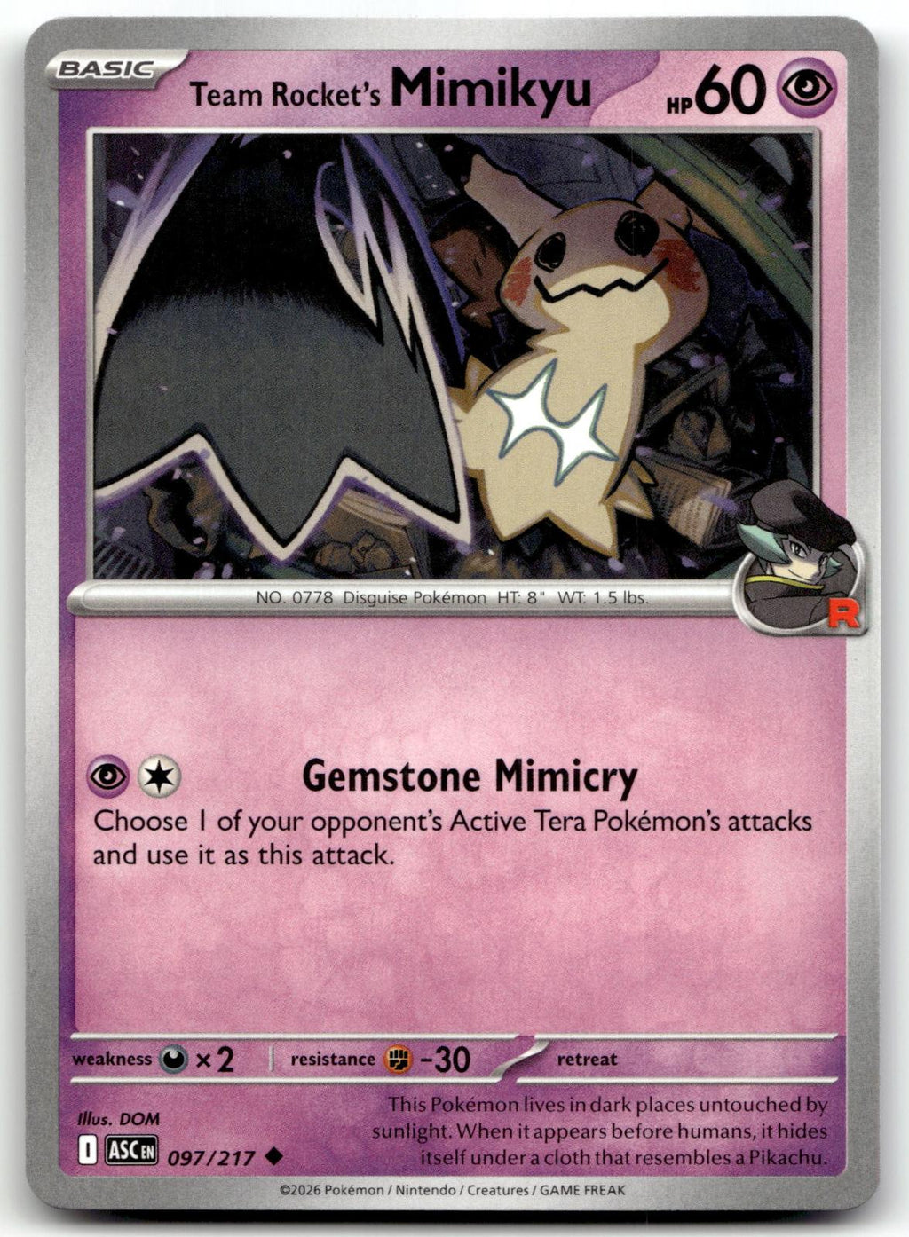 Team Rocket's Mimikyu 097/217 Uncommon Ascended Heroes Pokemon Near Mint