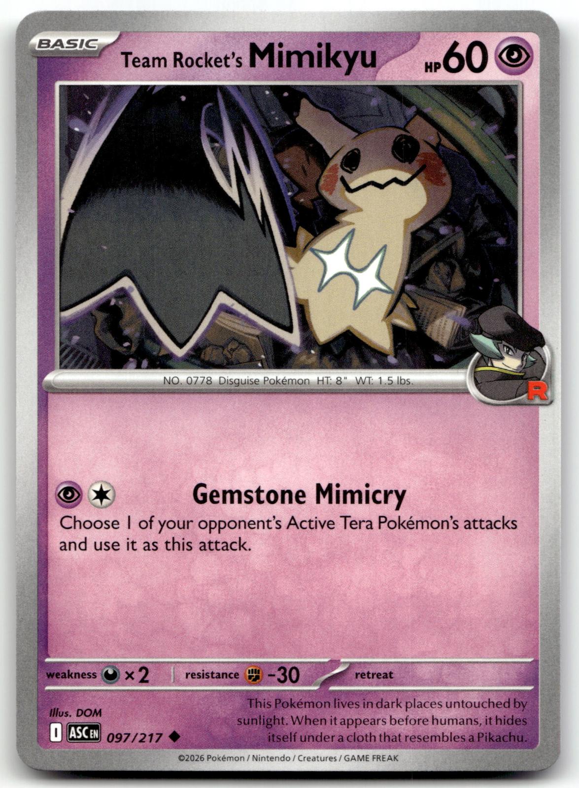 Team Rocket's Mimikyu 097/217 Uncommon Ascended Heroes Pokemon Near Mint