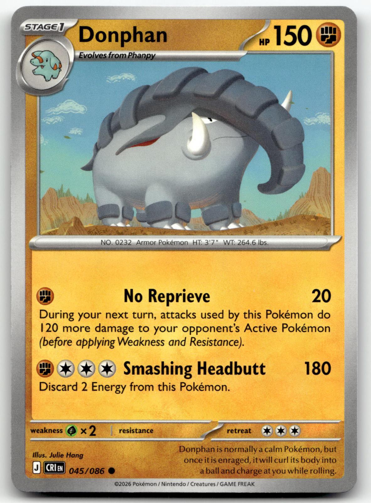 Donphan 045/086 Common Chaos Rising Pokemon Near Mint