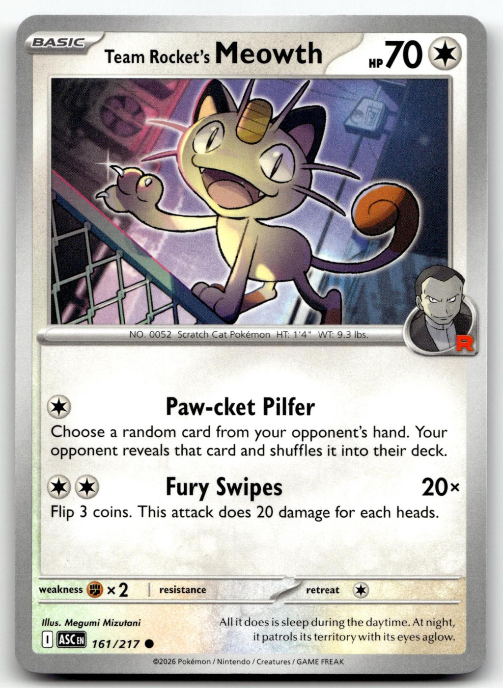 Team Rocket's Meowth 161/217 Common Ascended Heroes Pokemon Near Mint