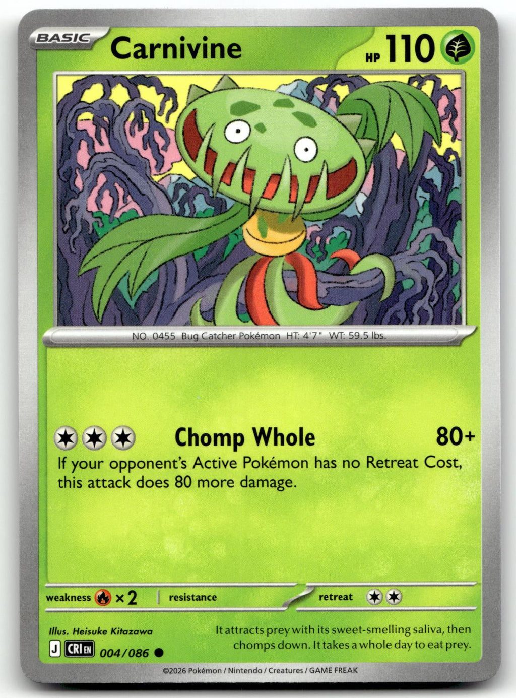 Carnivine 004/086 Common Chaos Rising Pokemon Near Mint