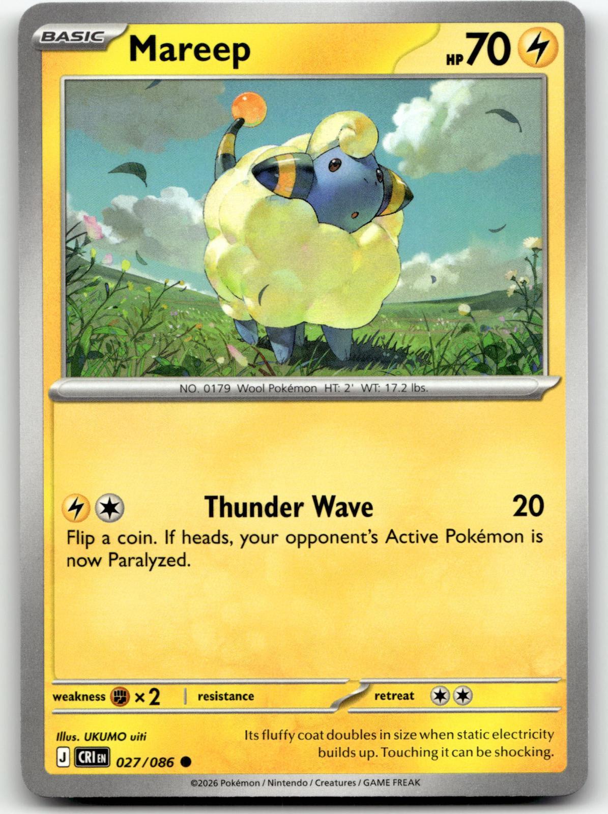 Mareep 027/086 Common Chaos Rising Pokemon Near Mint