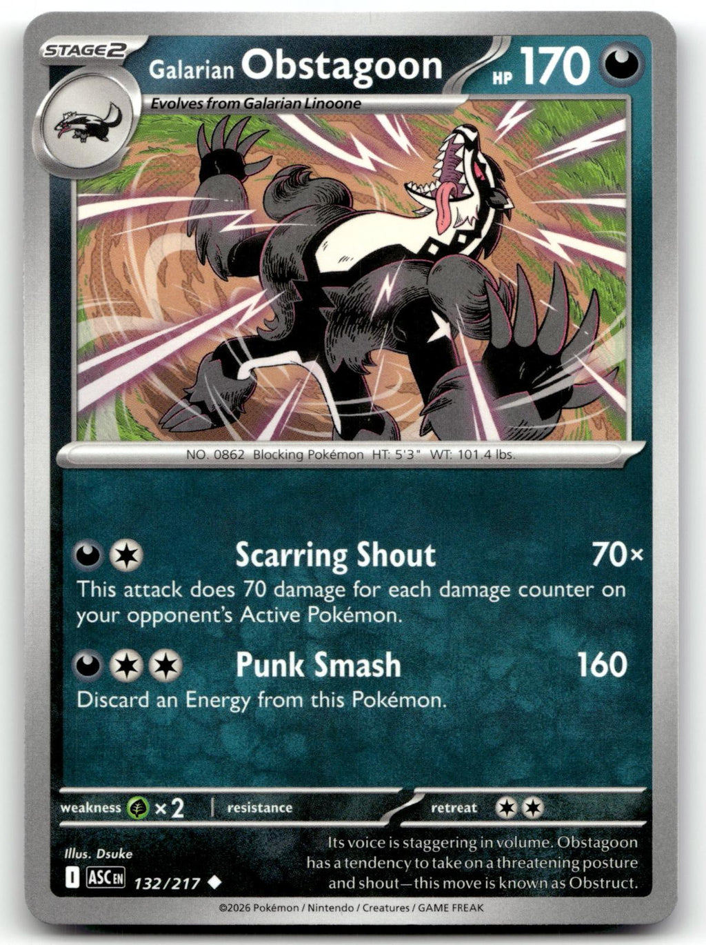 Galarian Obstagoon 132/217 Uncommon Ascended Heroes Pokemon Near Mint