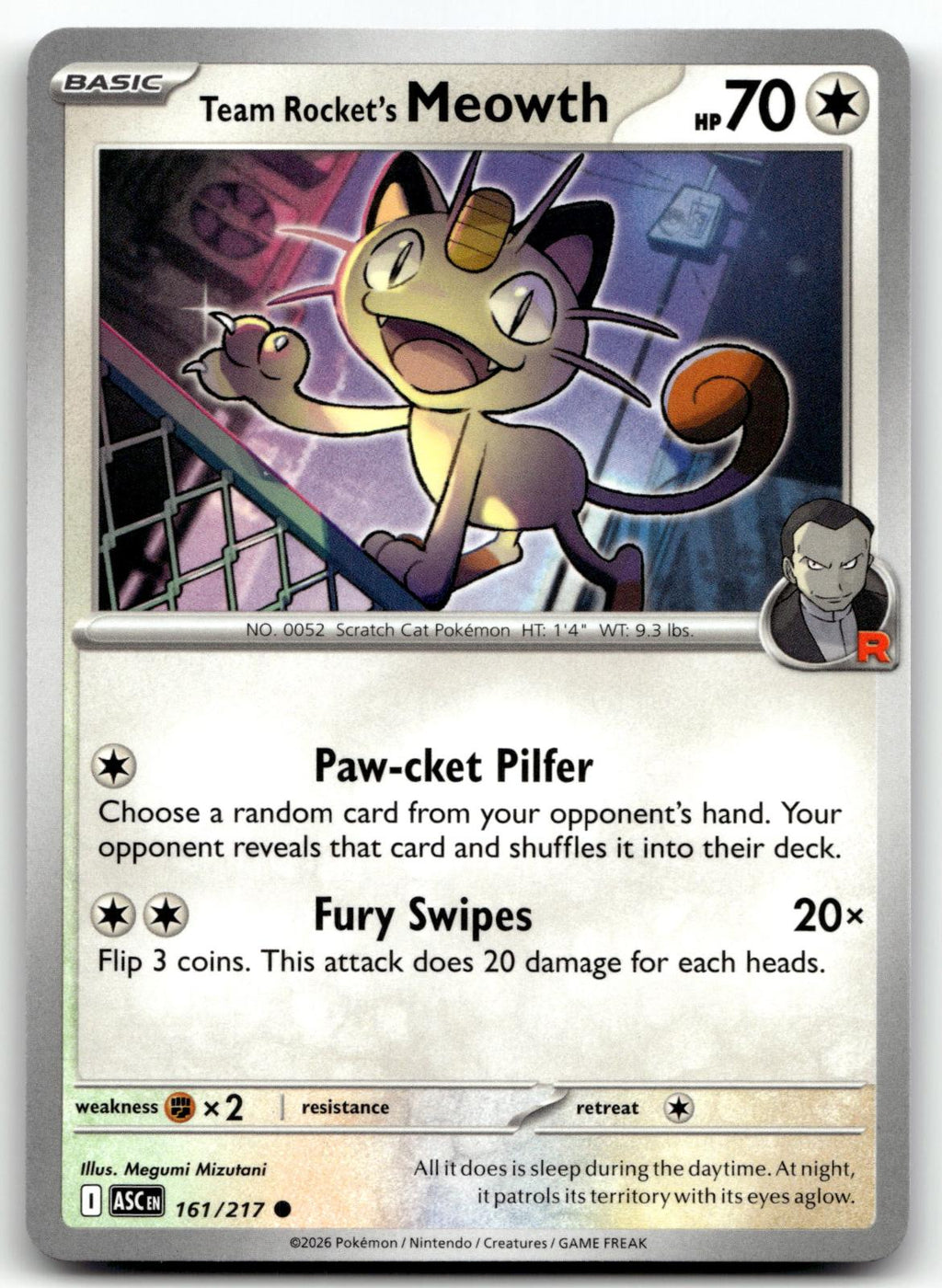 Team Rocket's Meowth 161/217 Common Ascended Heroes Pokemon Near Mint