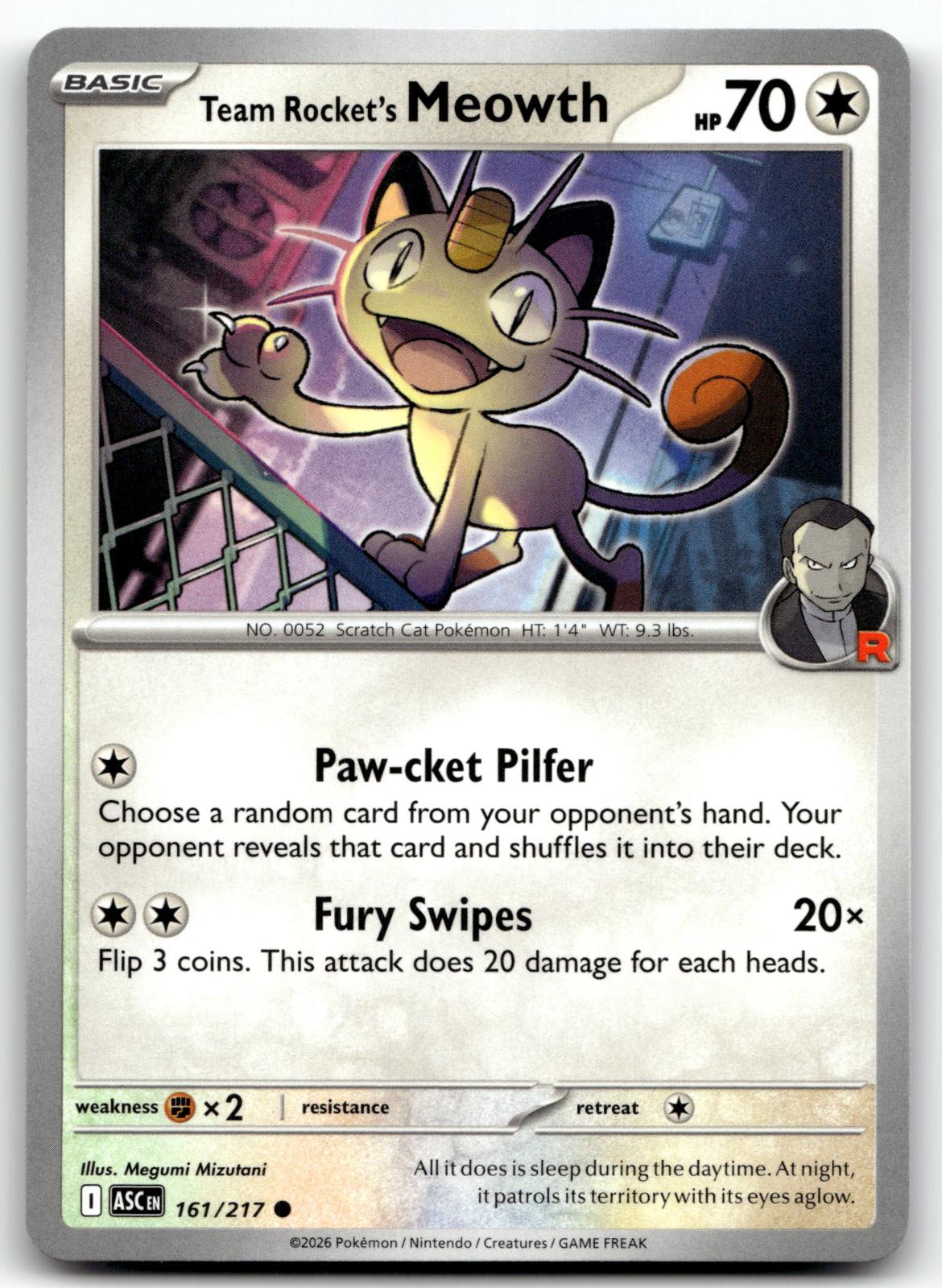 Team Rocket's Meowth 161/217 Common Ascended Heroes Pokemon Near Mint