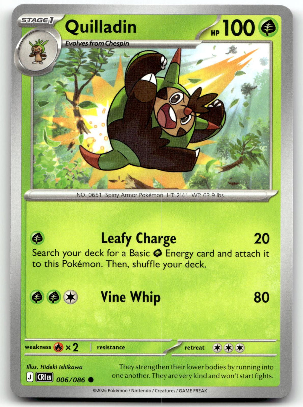 Quilladin 006/086 Common Chaos Rising Pokemon Near Mint