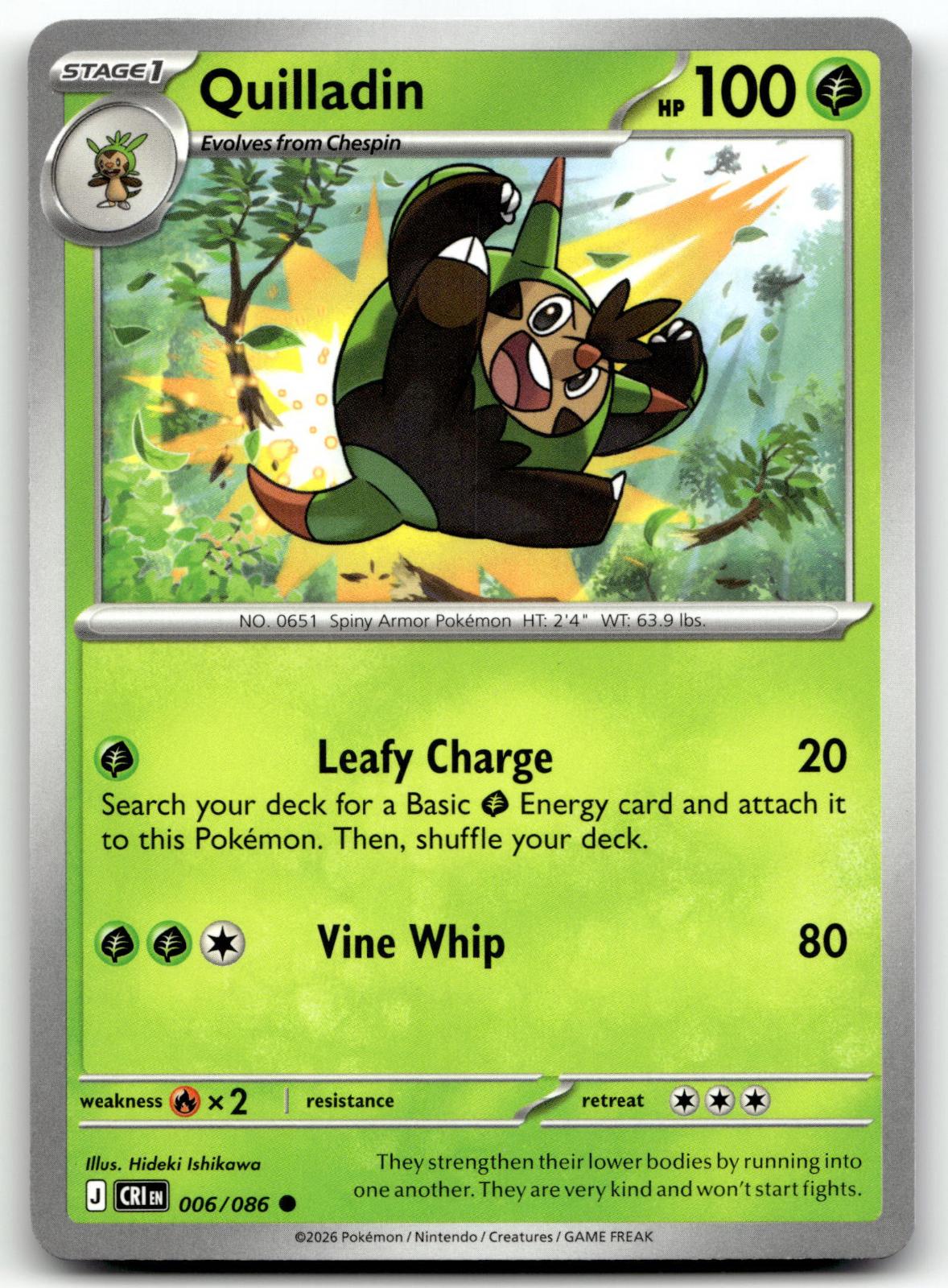 Quilladin 006/086 Common Chaos Rising Pokemon Near Mint