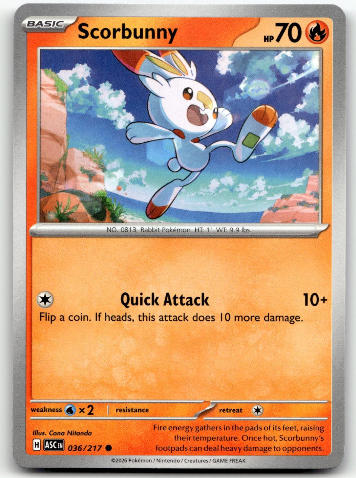 Scorbunny 036/217 Common Ascended Heroes Pokemon Near Mint