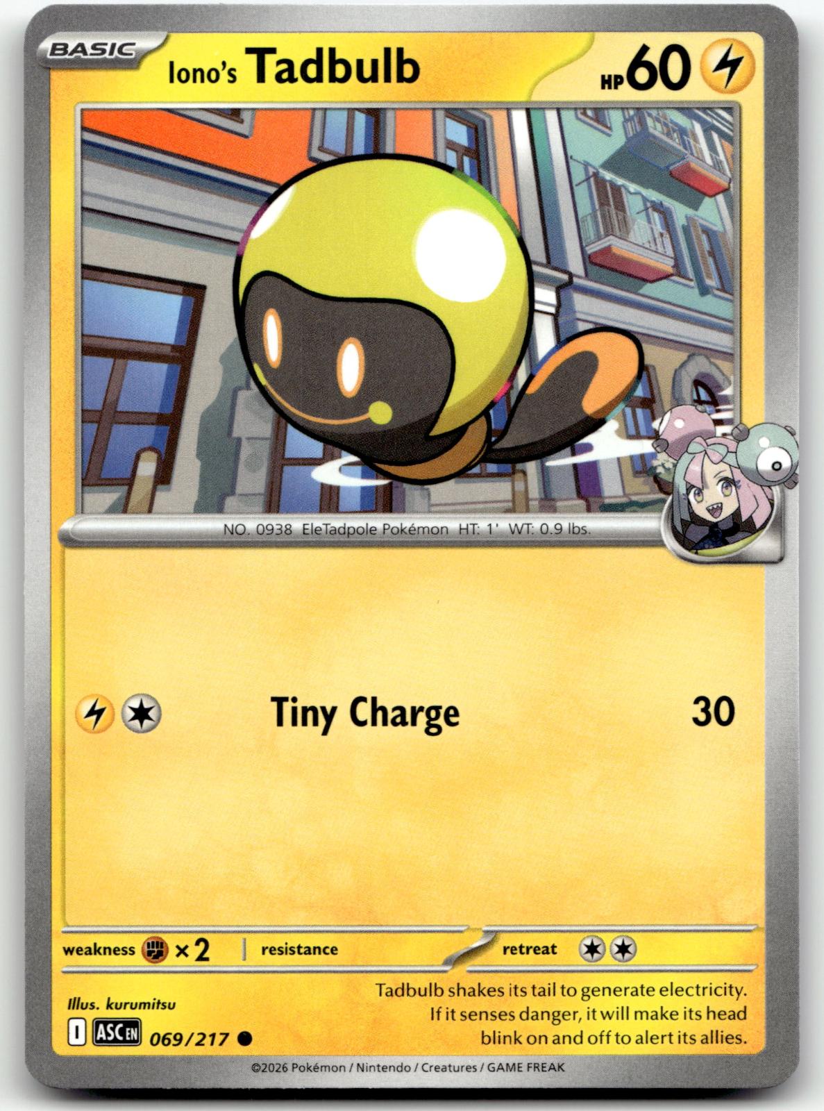 Iono's Tadbulb 069/217 Common Ascended Heroes Pokemon Near Mint