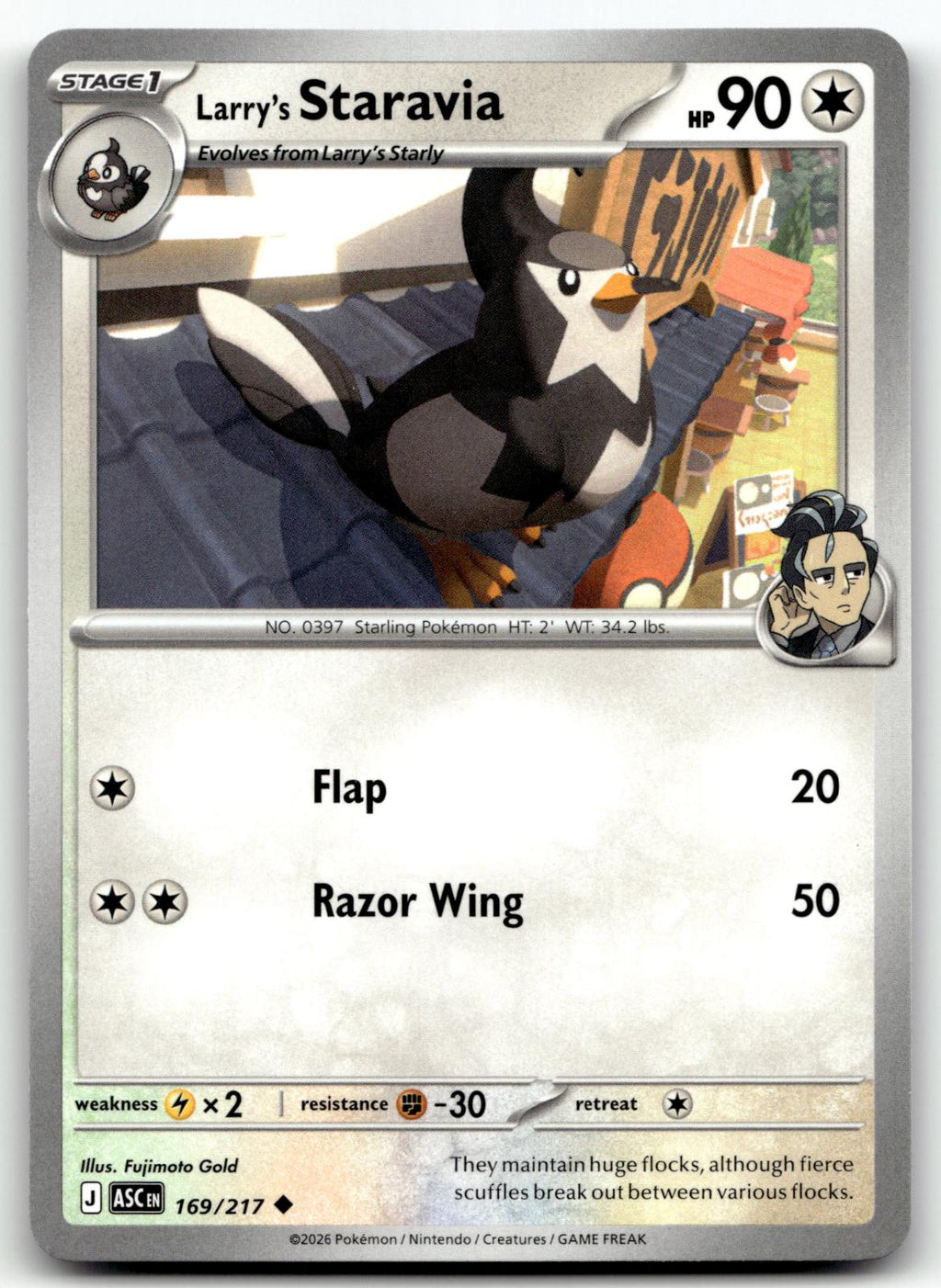 Larry's Staravia 169/217 Uncommon Ascended Heroes Pokemon Near Mint