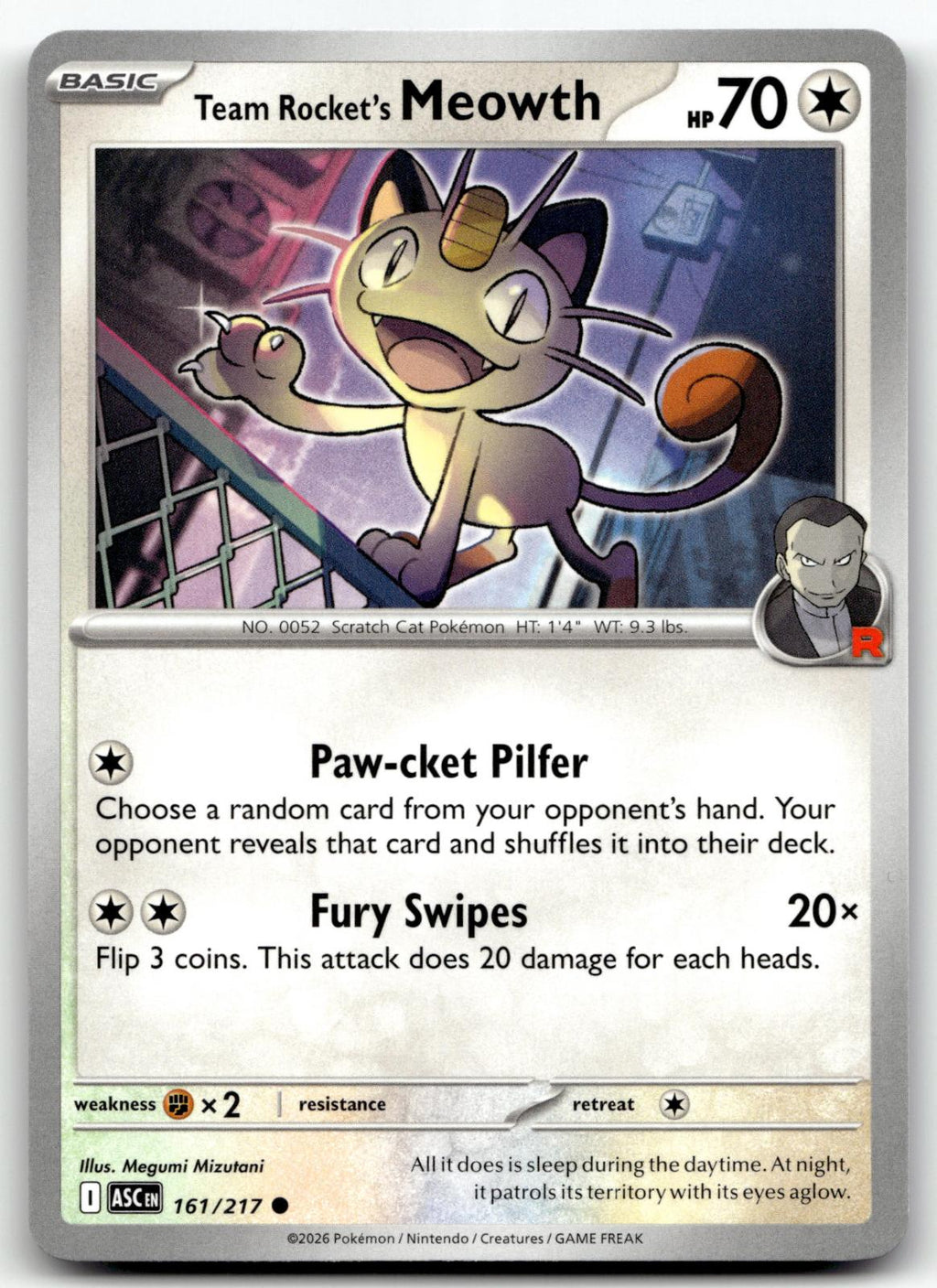 Team Rocket's Meowth 161/217 Common Ascended Heroes Pokemon Near Mint