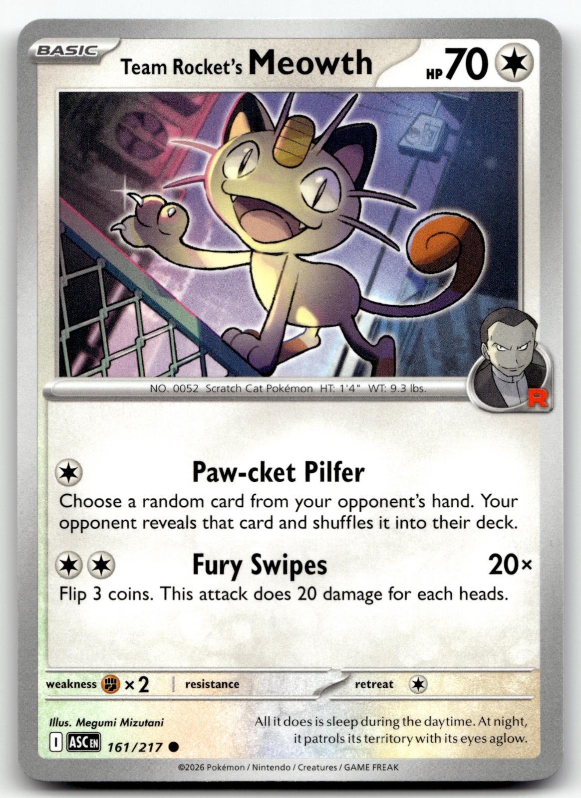 Team Rocket's Meowth 161/217 Common Ascended Heroes Pokemon Near Mint