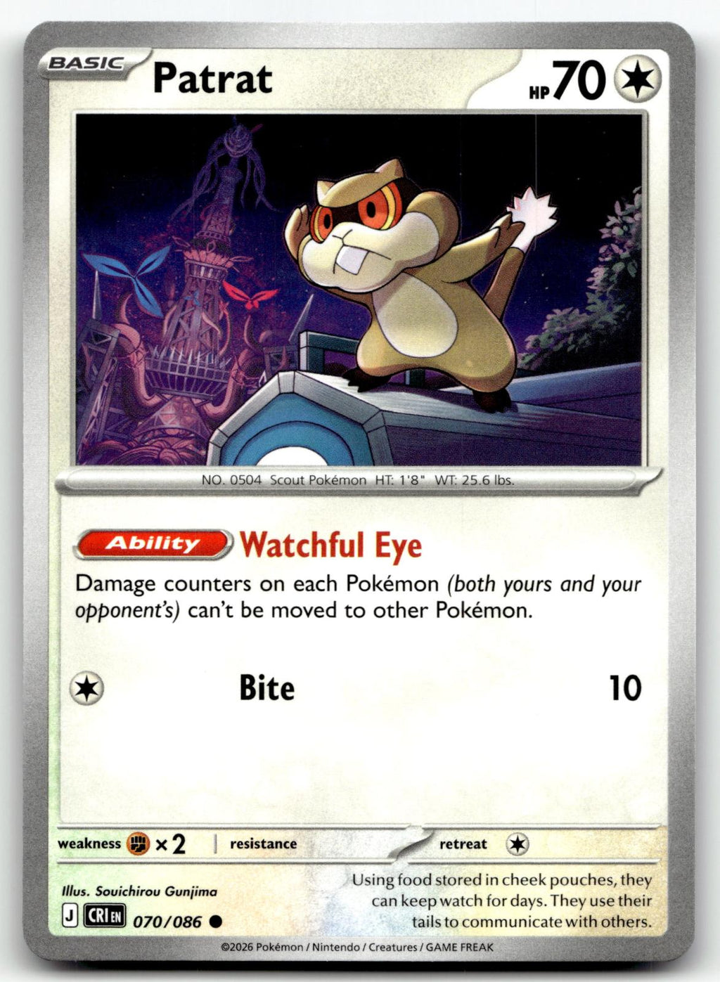 Patrat 070/086 Common Chaos Rising Pokemon Near Mint