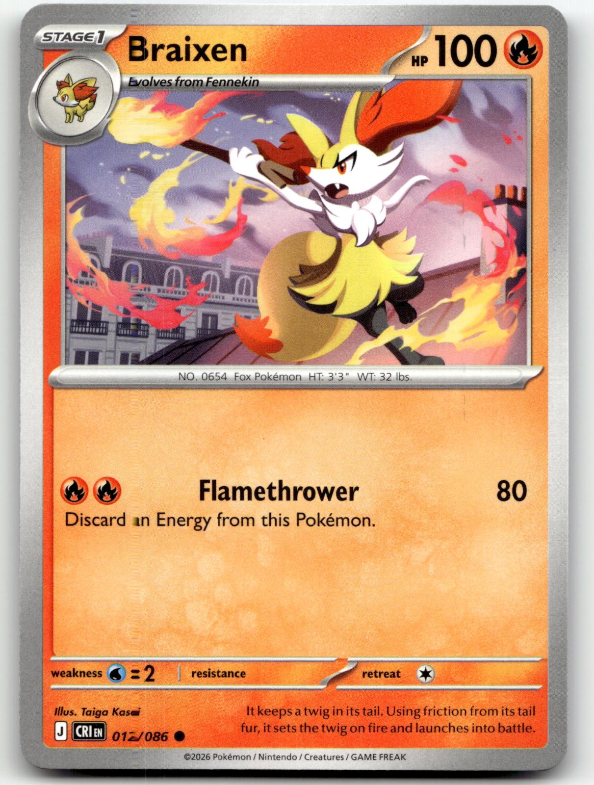 Braixen 012/086 Common Chaos Rising Pokemon Near Mint