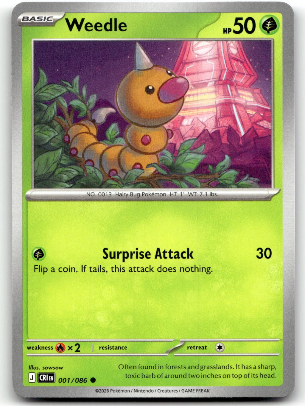 Weedle 001/086 Common Chaos Rising Pokemon Near Mint