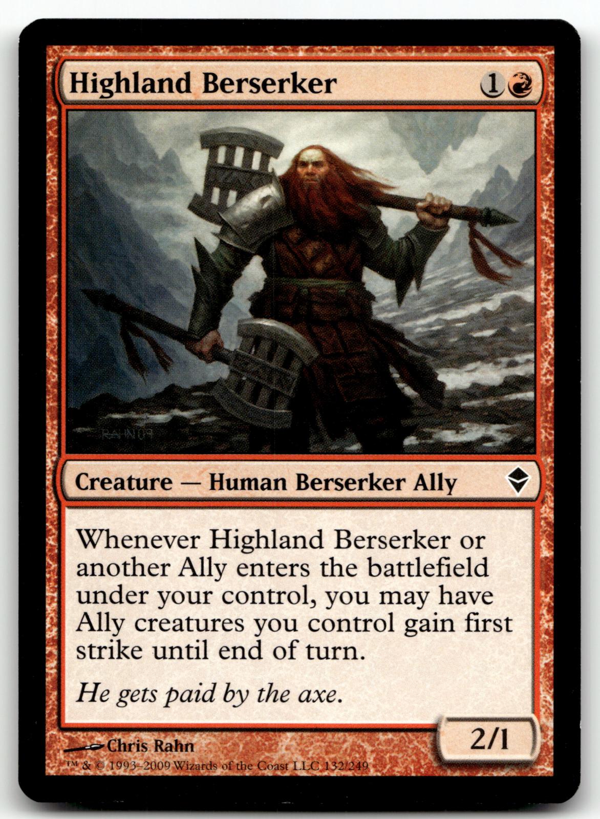 Highland Berserker 132 Common Zendikar Magic: The Gathering Near Mint