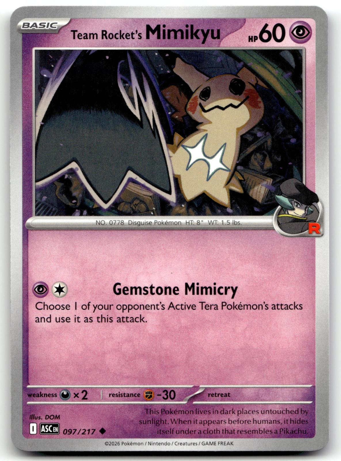 Team Rocket's Mimikyu 097/217 Uncommon Ascended Heroes Pokemon Near Mint