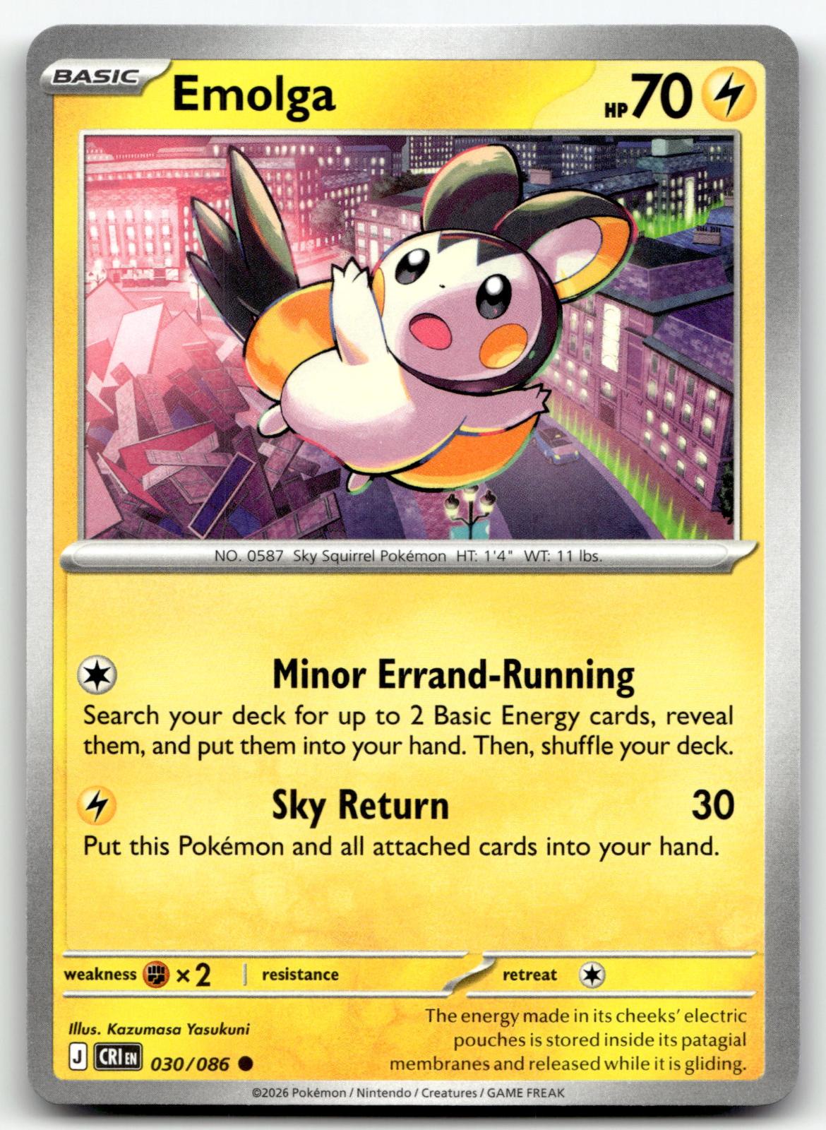 Emolga 030/086 Common Chaos Rising Pokemon Near Mint
